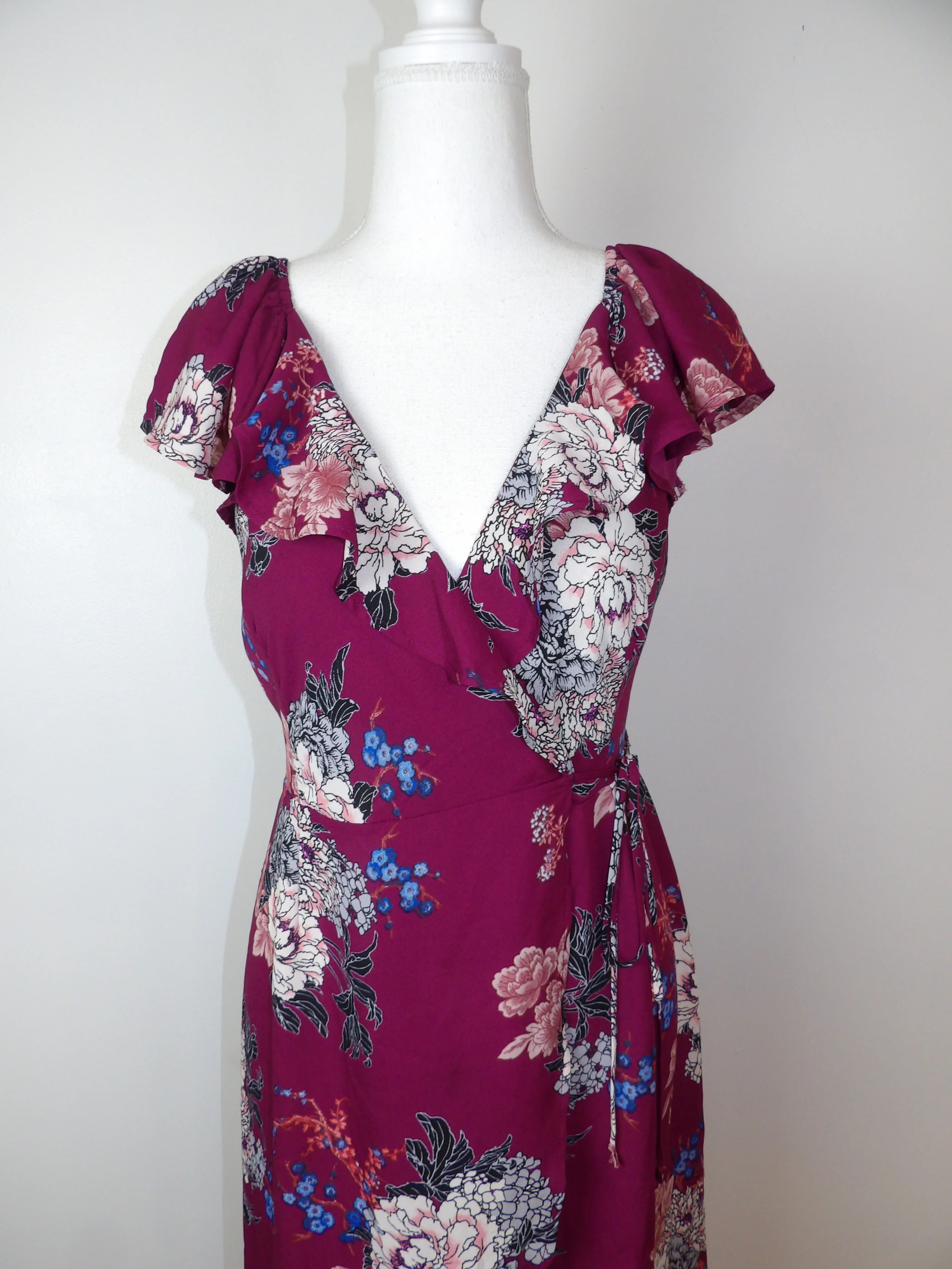 70s Vintage Maroon Wrap Dress by Monteau - Image 6