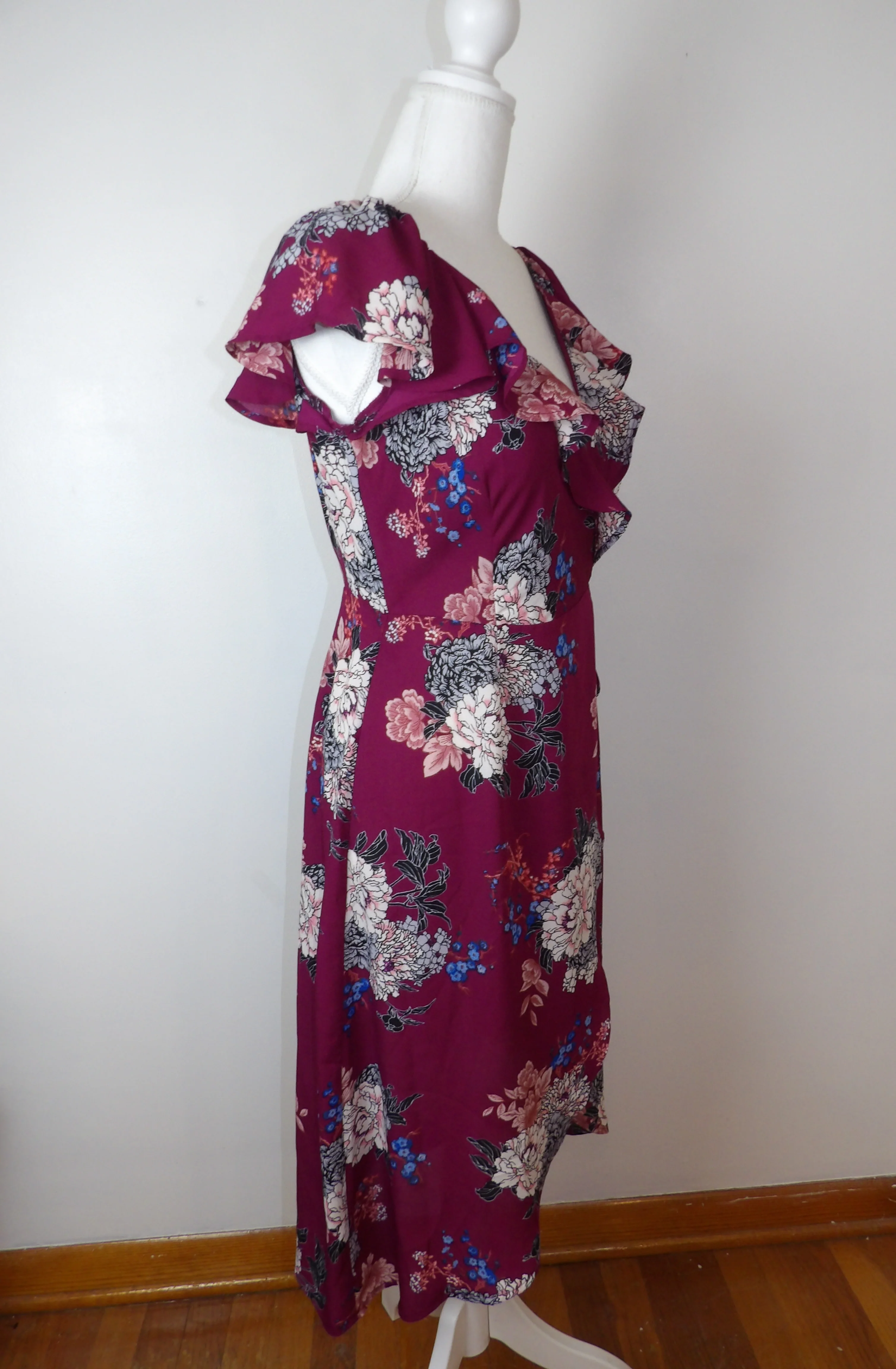 70s Vintage Maroon Wrap Dress by Monteau - Image 8
