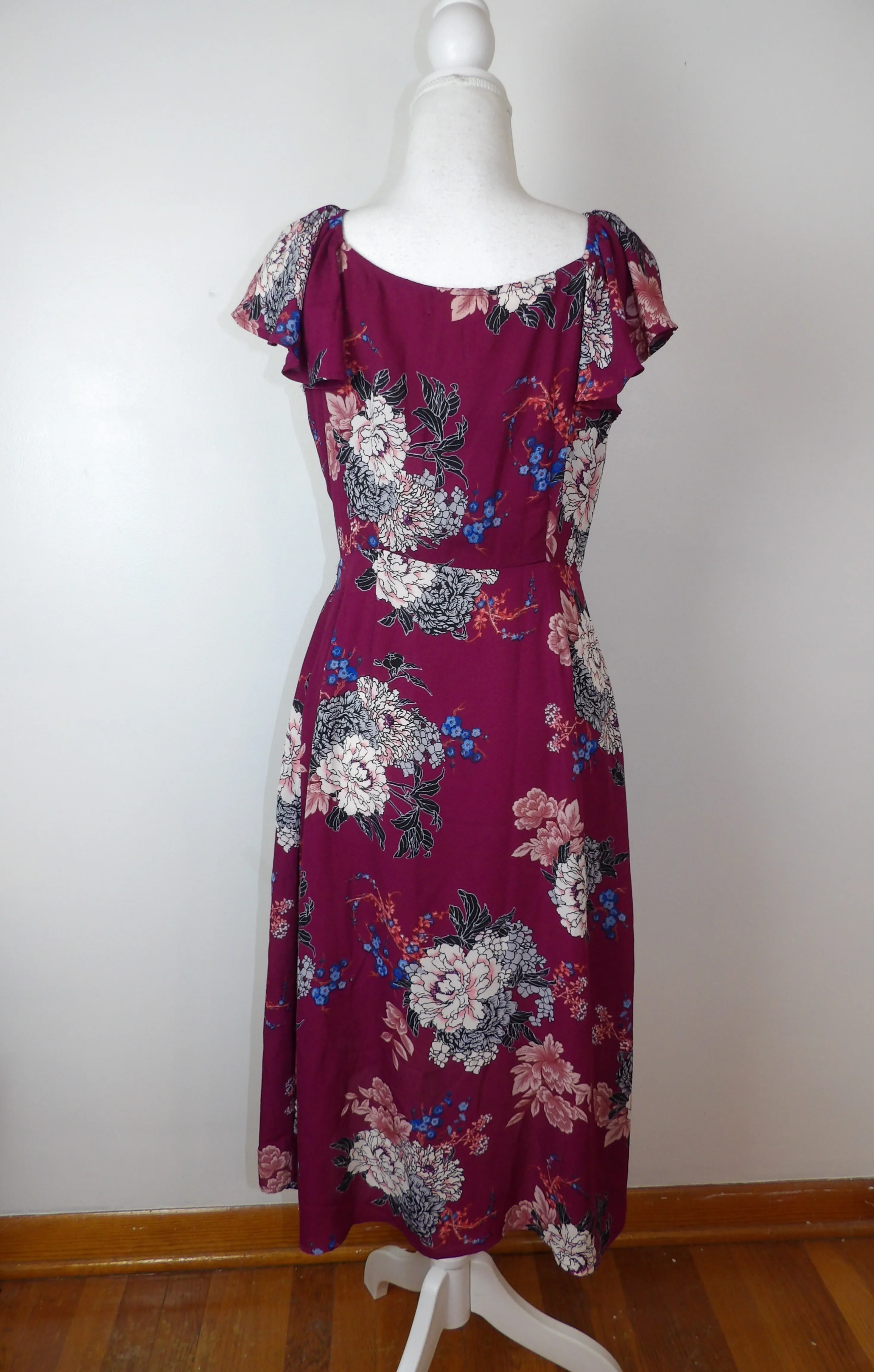 70s Vintage Maroon Wrap Dress by Monteau - Image 9