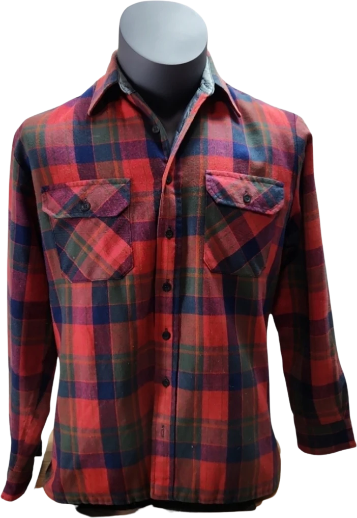 70s Vintage Mens Store Lt Plaid Flannel Button Down By Mens Store