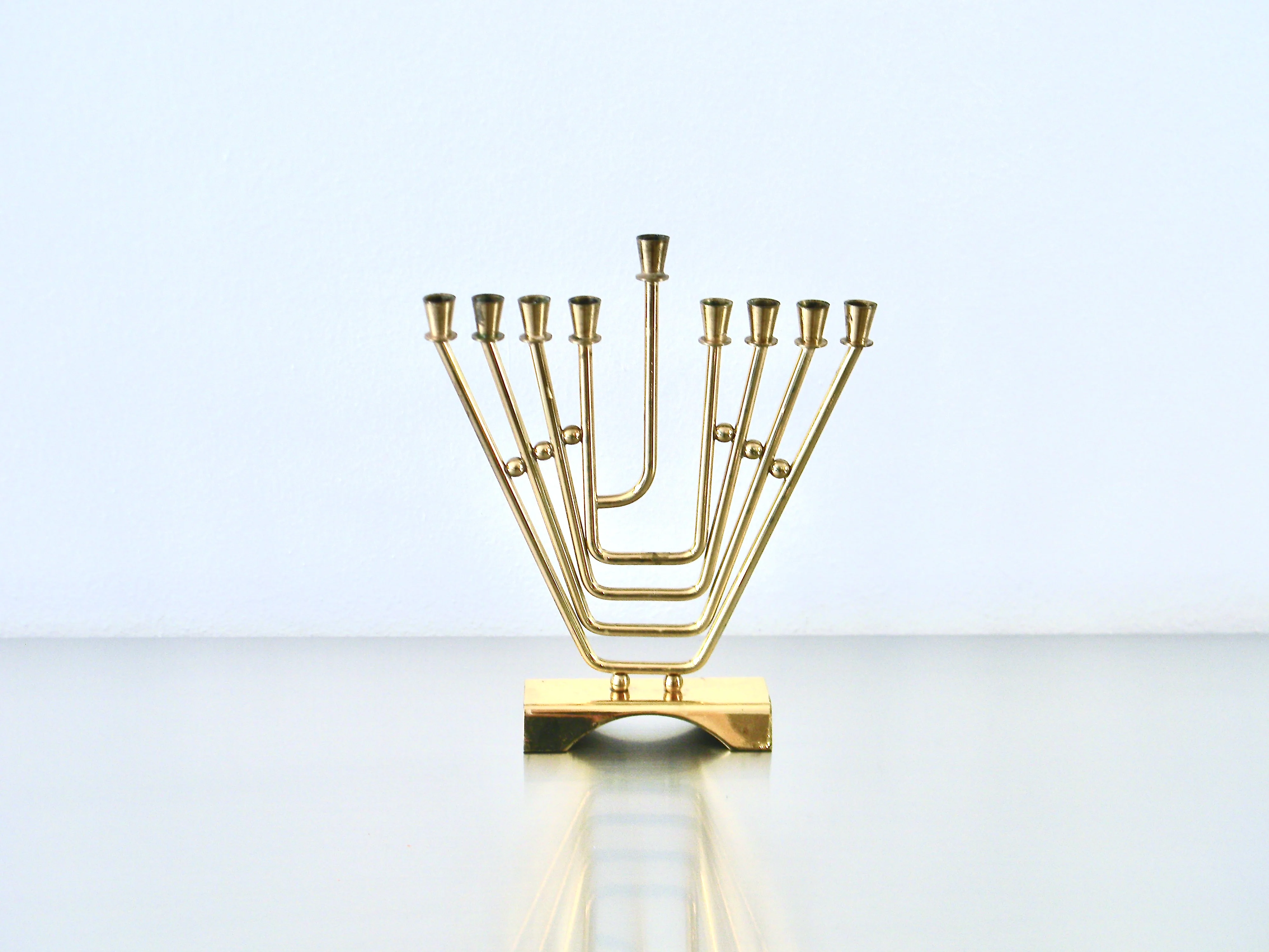 70s Vintage Modernist Brass Menorah - Image 3