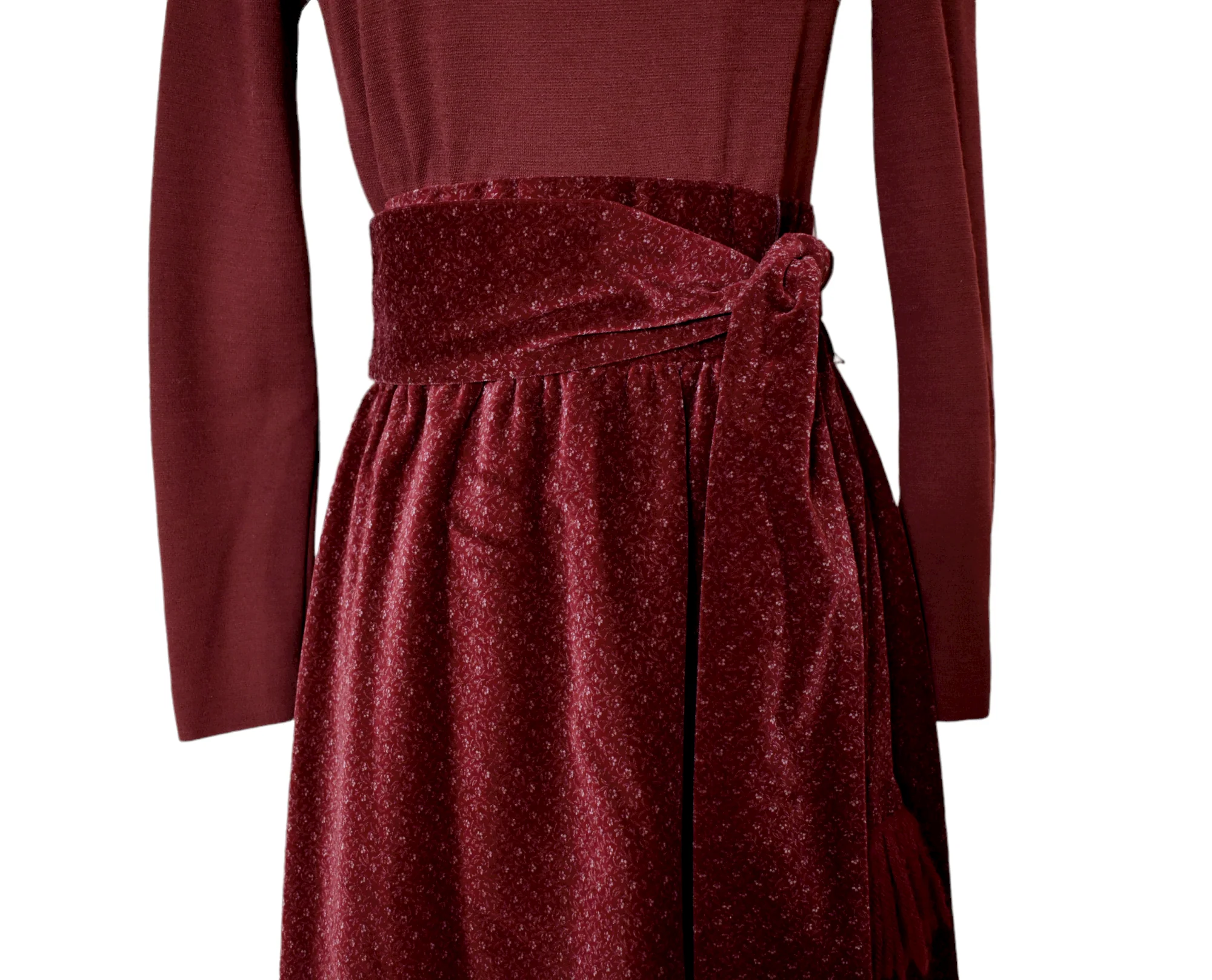 70s Vintage Mulberry Velvet Fringe Wool Winter Dress By Kiva - Image 4