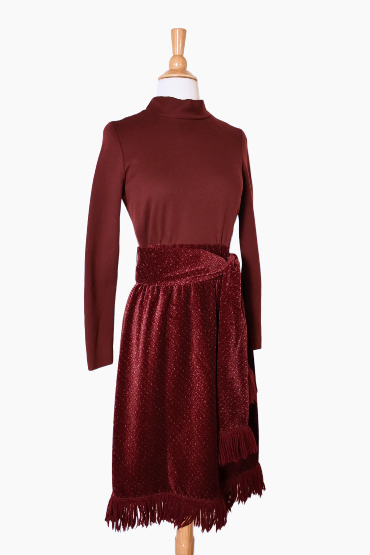 70s Vintage Mulberry Velvet Fringe Wool Winter Dress By Kiva - Image 7