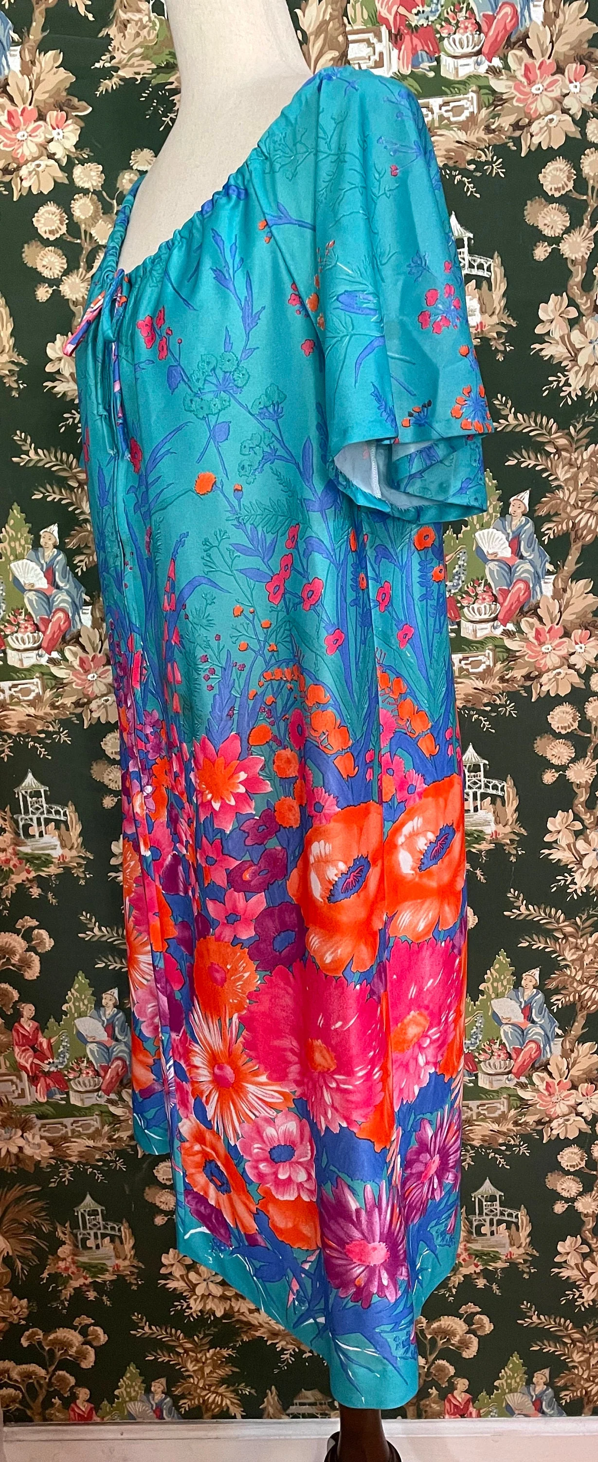 70s Vintage Neon Floral Polyester Muu Muu - Image 2