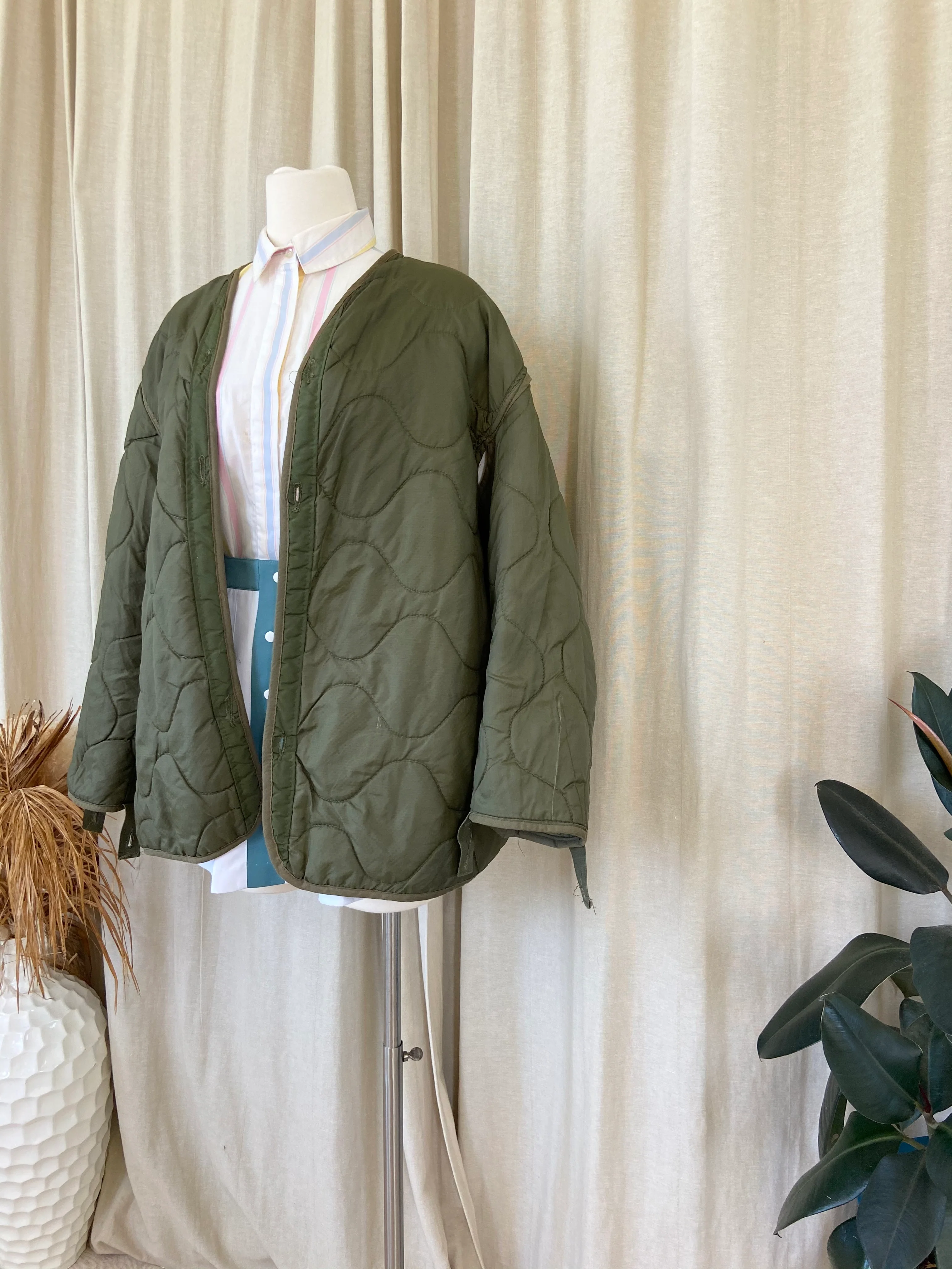 70s Vintage Olive Green Quilted Liner Jacket Oversized - Image 5