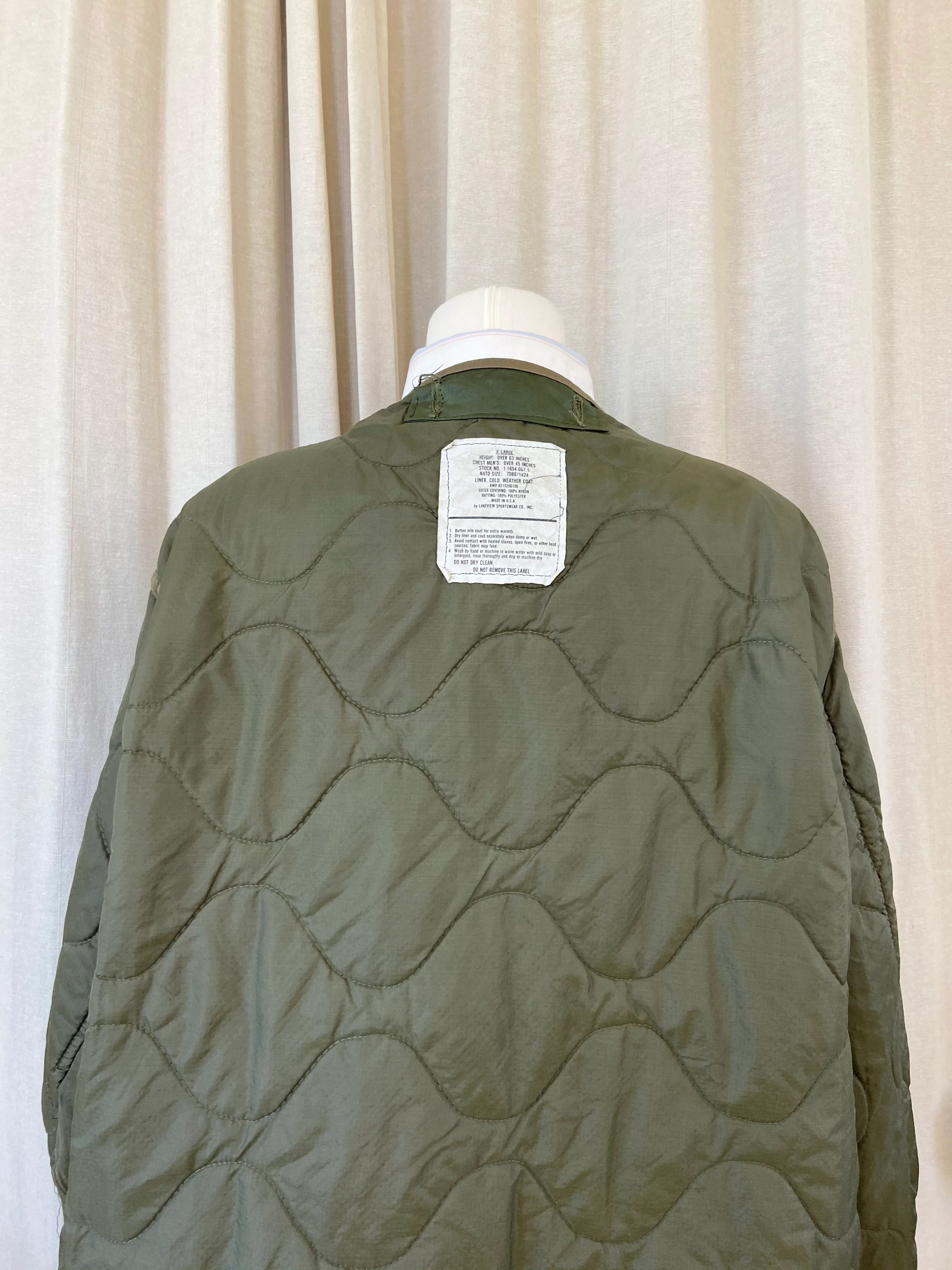 70s Vintage Olive Green Quilted Liner Jacket Oversized - Image 9