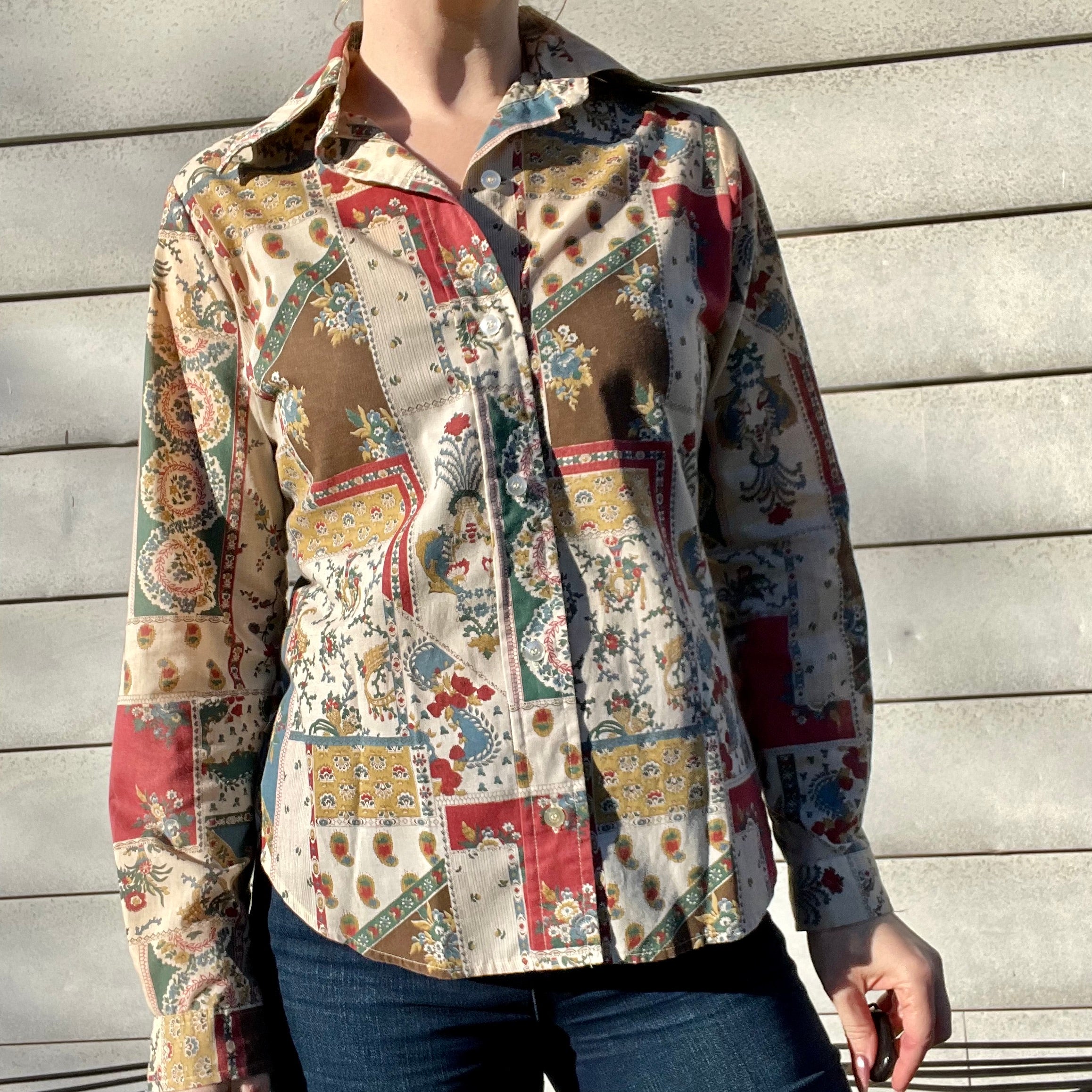 70s Vintage Patchwork Print Button Down Collared Shirt By Levi's - Image 3