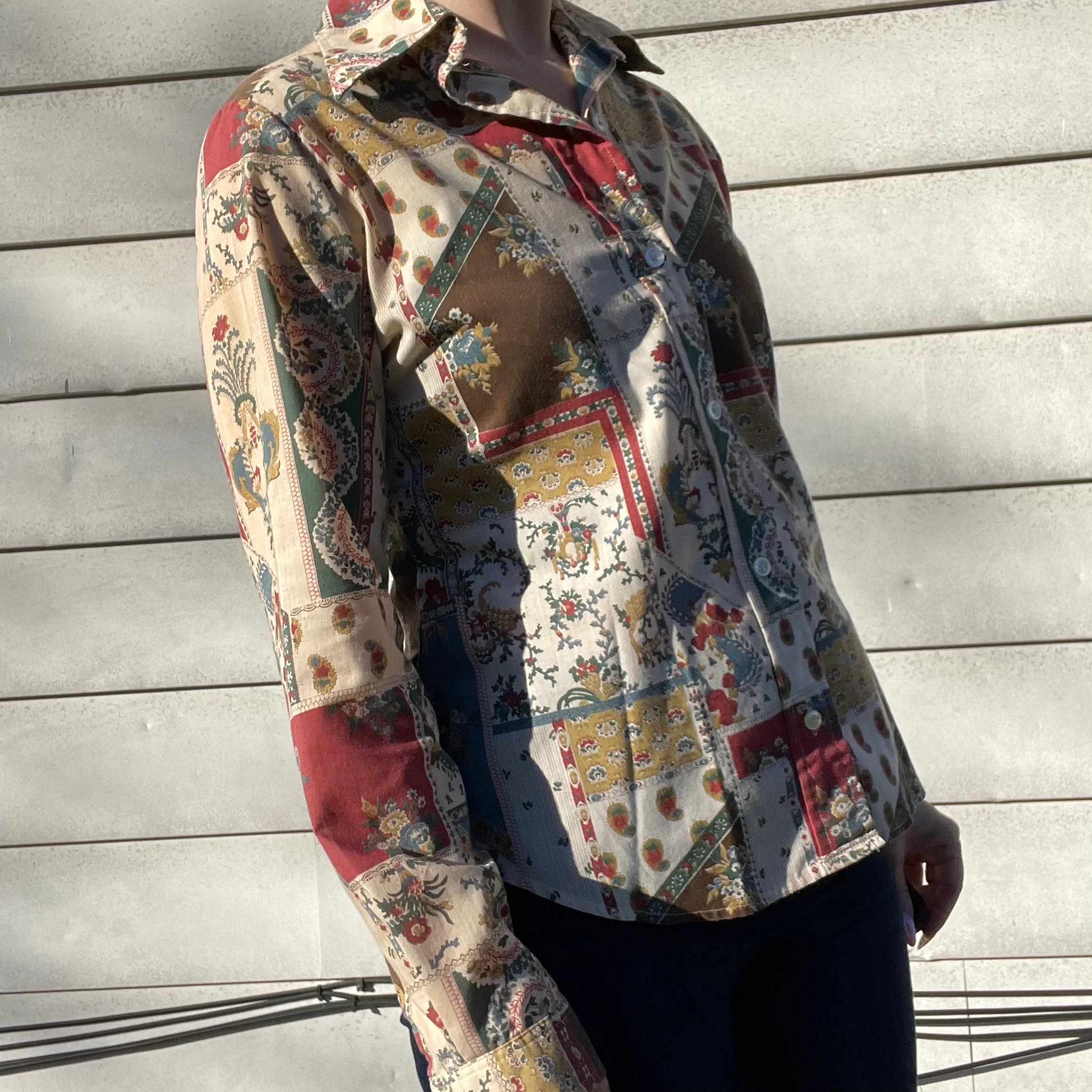 70s Vintage Patchwork Print Button Down Collared Shirt By Levi's - Image 4