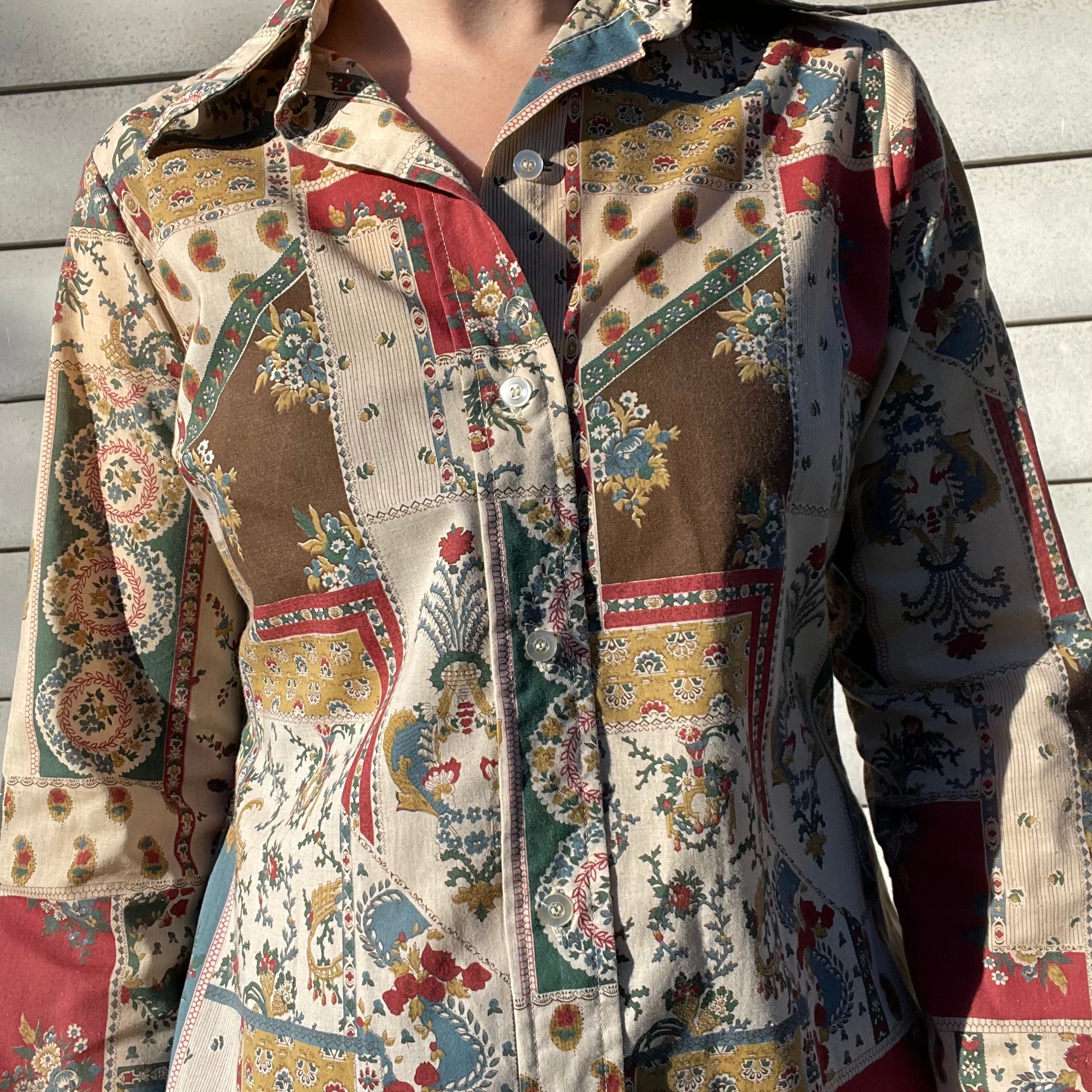 70s Vintage Patchwork Print Button Down Collared Shirt By Levi's - Image 7