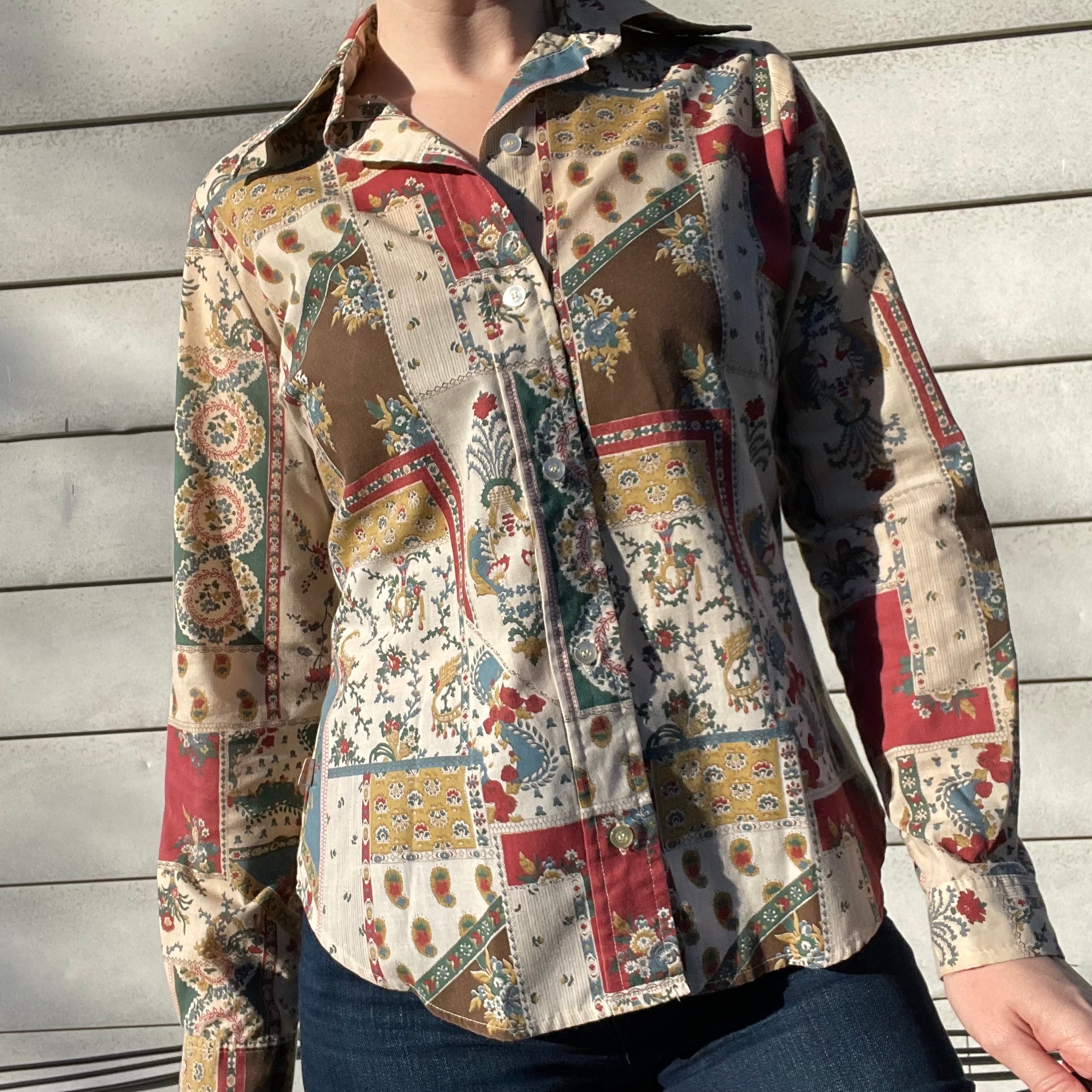 70s Vintage Patchwork Print Button Down Collared Shirt By Levi's - Image 8