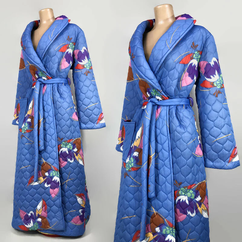 70s Vintage Psychedelic Print Quilted Hostess Robe by Glazier - Image 4