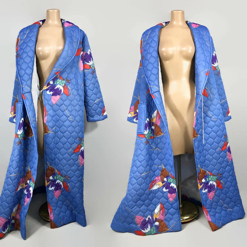 70s Vintage Psychedelic Print Quilted Hostess Robe by Glazier - Image 7
