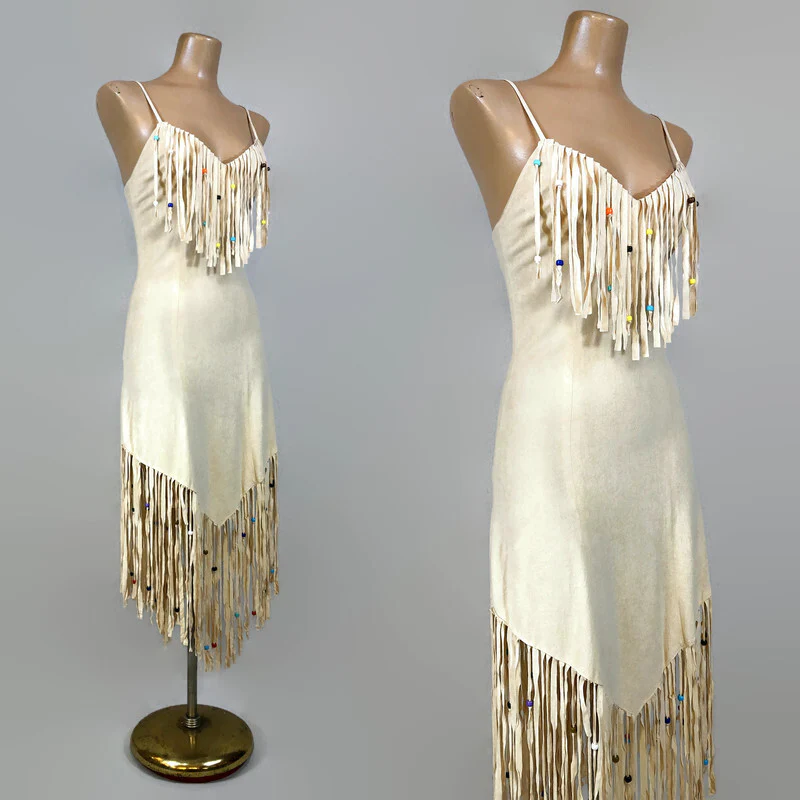 70s Vintage Rare Southwestern Beaded Fringe Dress By Frederick's of Hollywood - Image 4