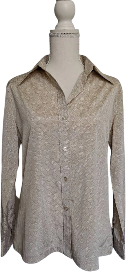 70s Vintage Beige And White Check Blouse By Lady Manhattan - Image 3