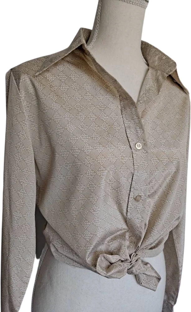 70s Vintage Beige And White Check Blouse By Lady Manhattan - Image 4
