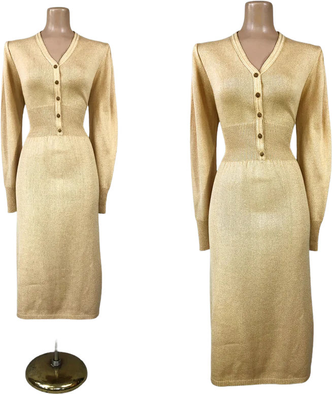 70s Vintage Sexy Golden Tan Knit Dress By Hanbury Ltd
