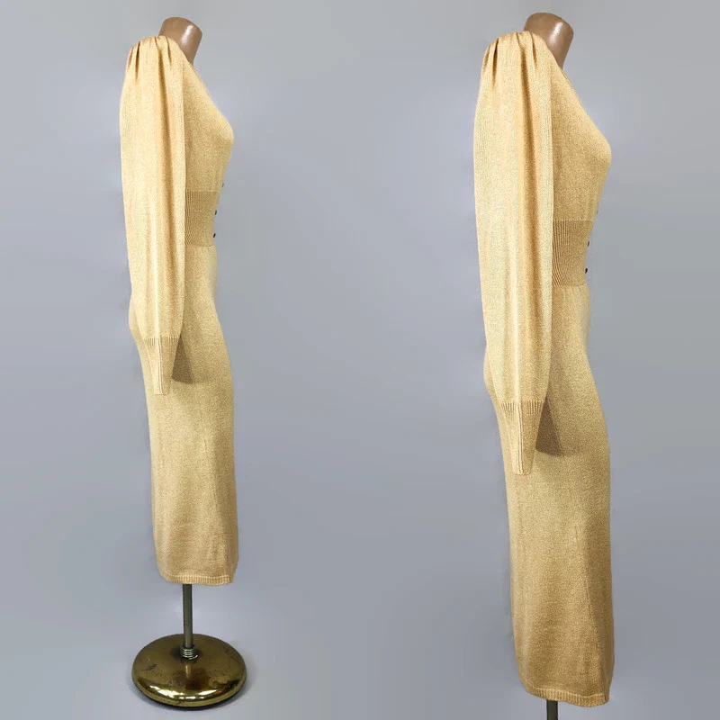 70s Vintage Sexy Golden Tan Knit Dress By Hanbury Ltd - Image 8