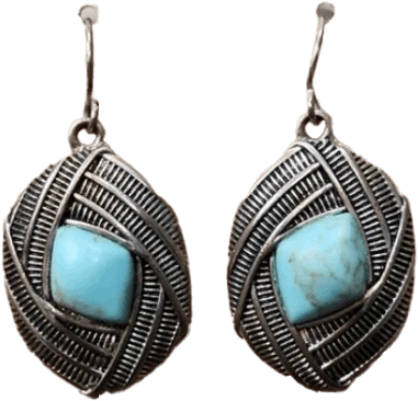 70s Vintage Silver Toned Turquoise Drop Earrings