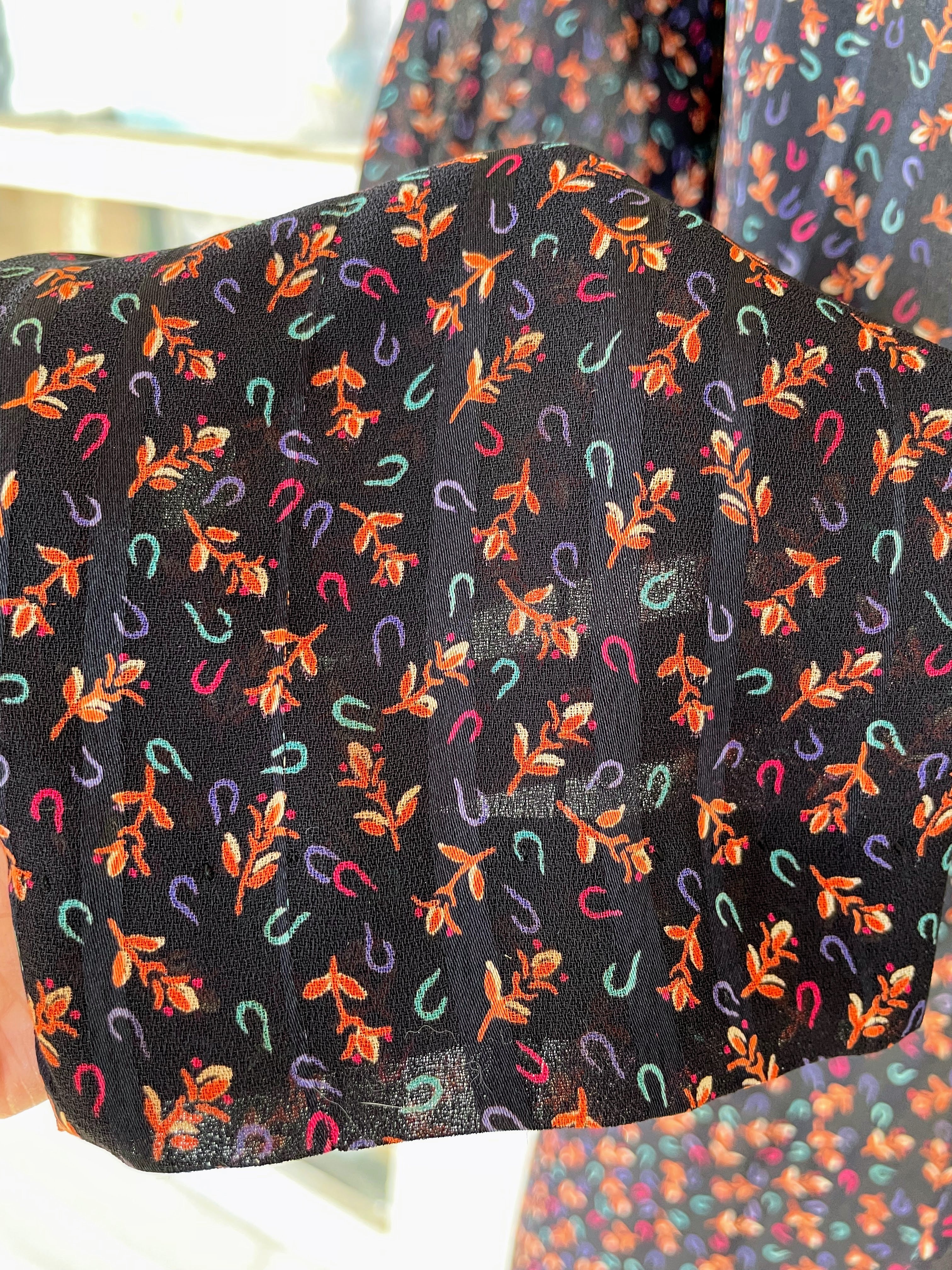 70s Vintage Small Navy Floral Print Sheer Dress - Image 15