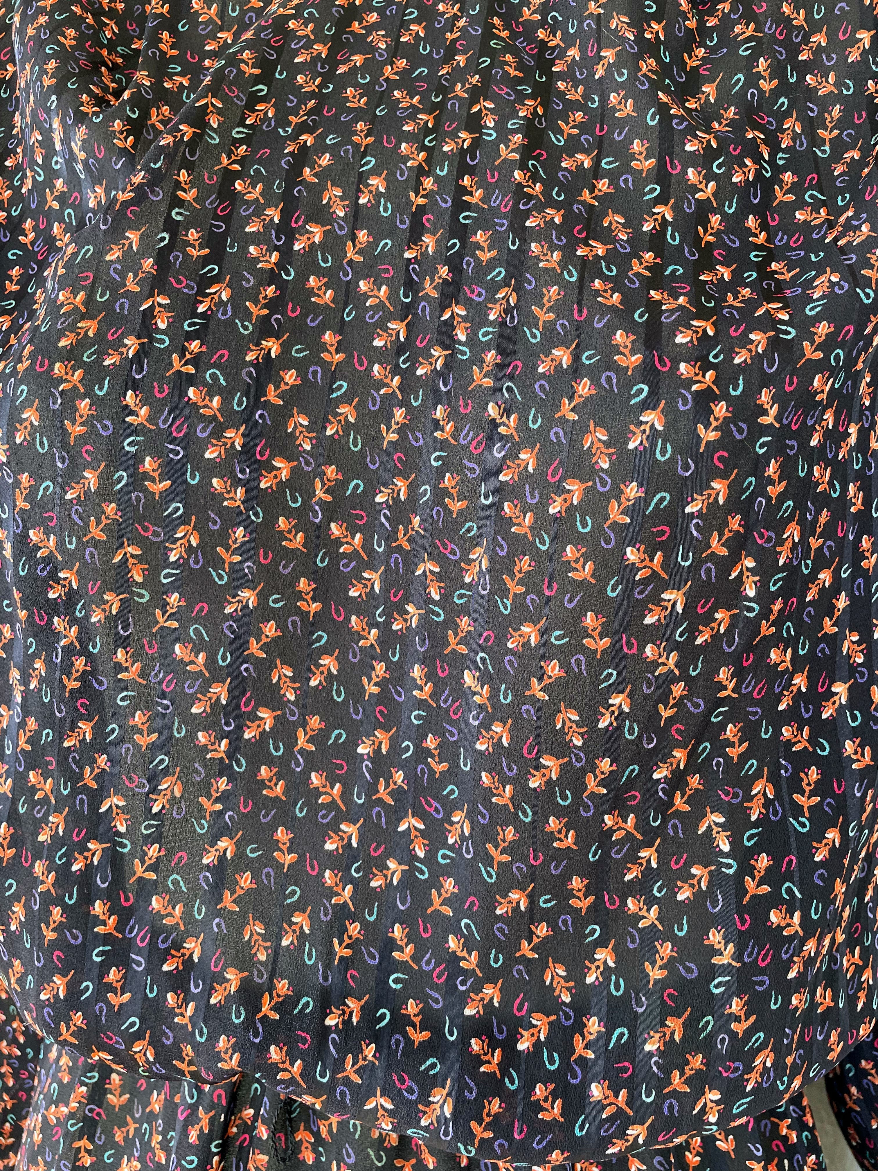 70s Vintage Small Navy Floral Print Sheer Dress - Image 4