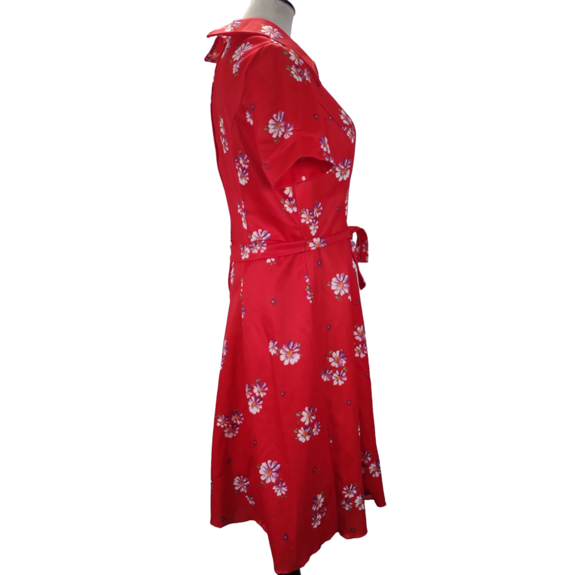 70s Volup Belted Casual Dagger Collar Dress Floral - Image 3