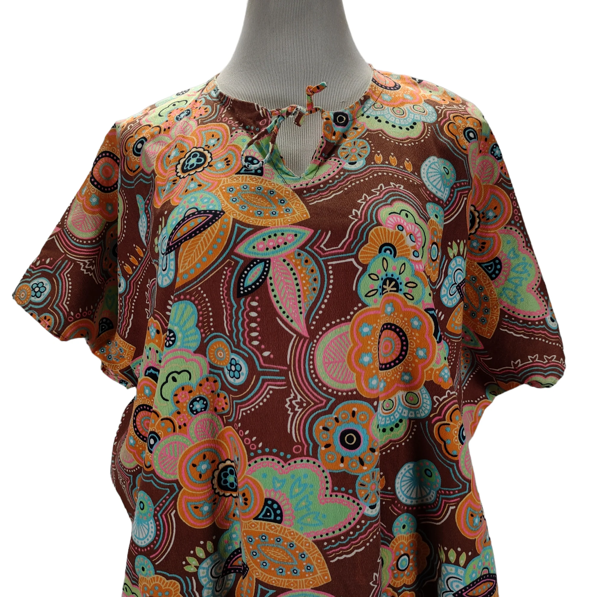 70s Volup Flower Power Handmade Caftan Neon Florals - Image 3