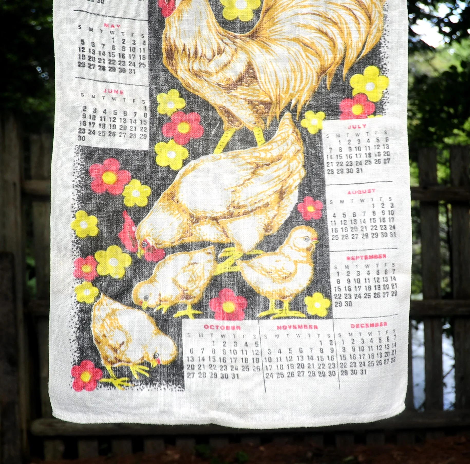 70s Vtg 1974 Chicken And Chicks Linen Calendar Towel - Image 5