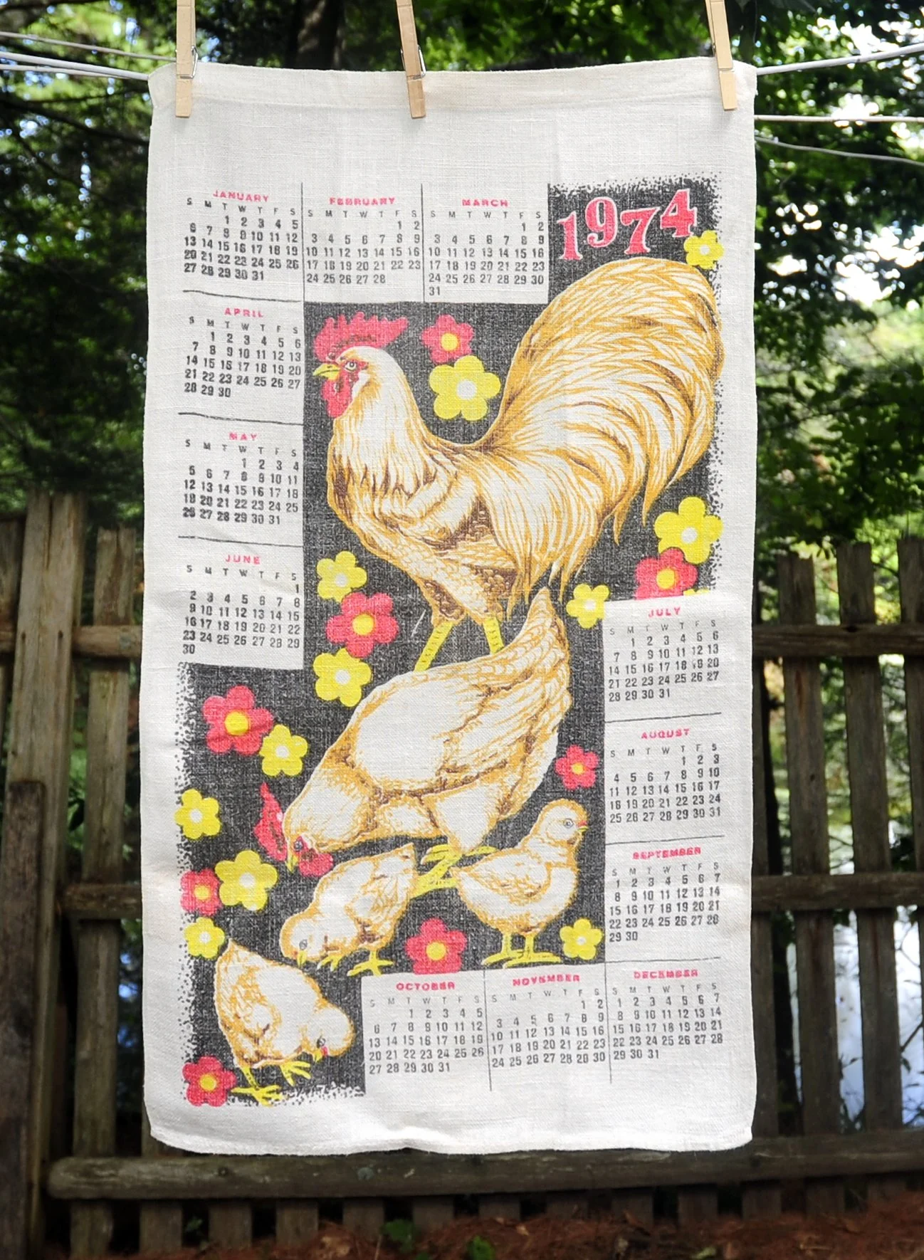 70s Vtg 1974 Chicken And Chicks Linen Calendar Towel - Image 7