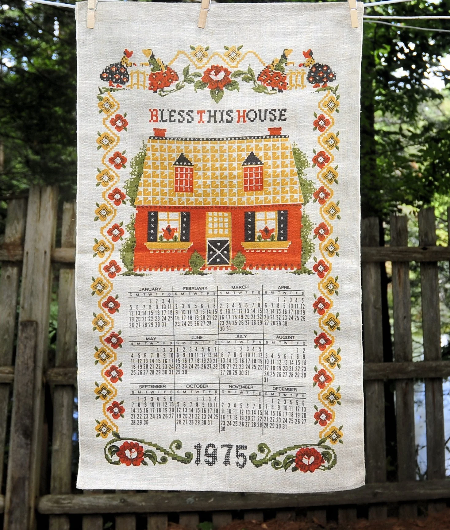 70s Vtg 1975 Bless This House Fauxcrossstitch Calendar - Image 10