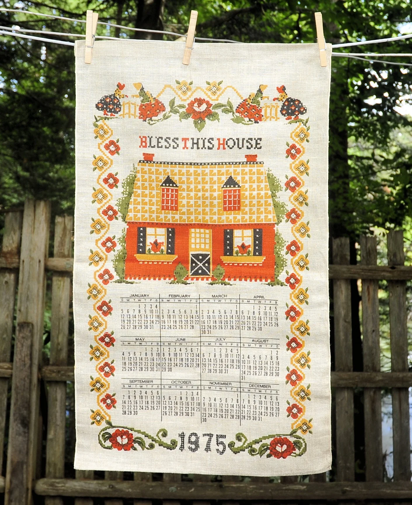70s Vtg 1975 Bless This House Fauxcrossstitch Calendar - Image 3