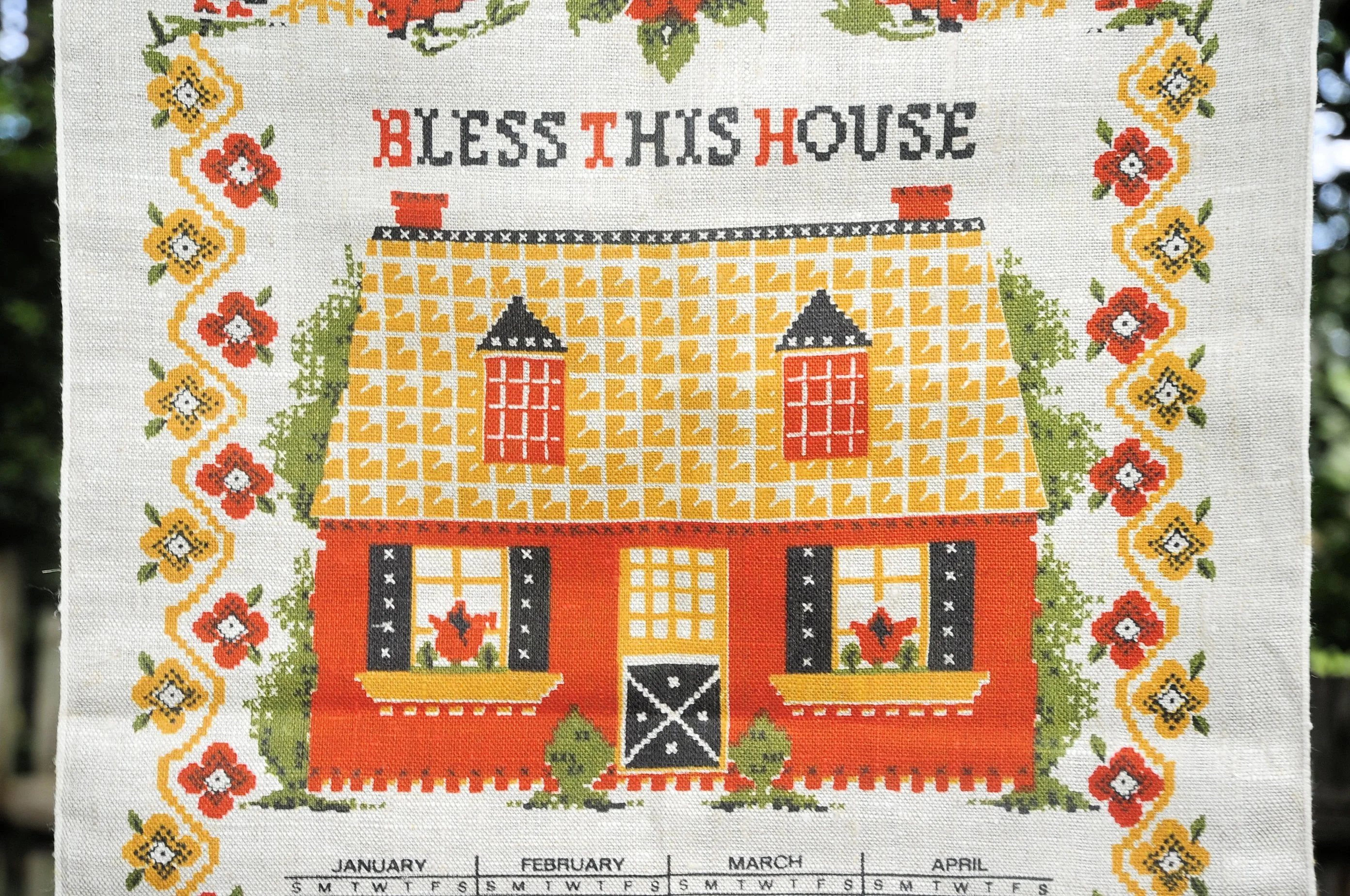 70s Vtg 1975 Bless This House Fauxcrossstitch Calendar - Image 5