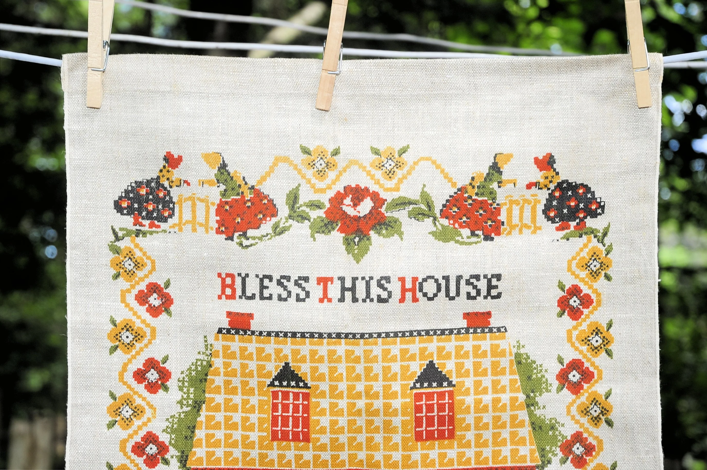 70s Vtg 1975 Bless This House Fauxcrossstitch Calendar - Image 6
