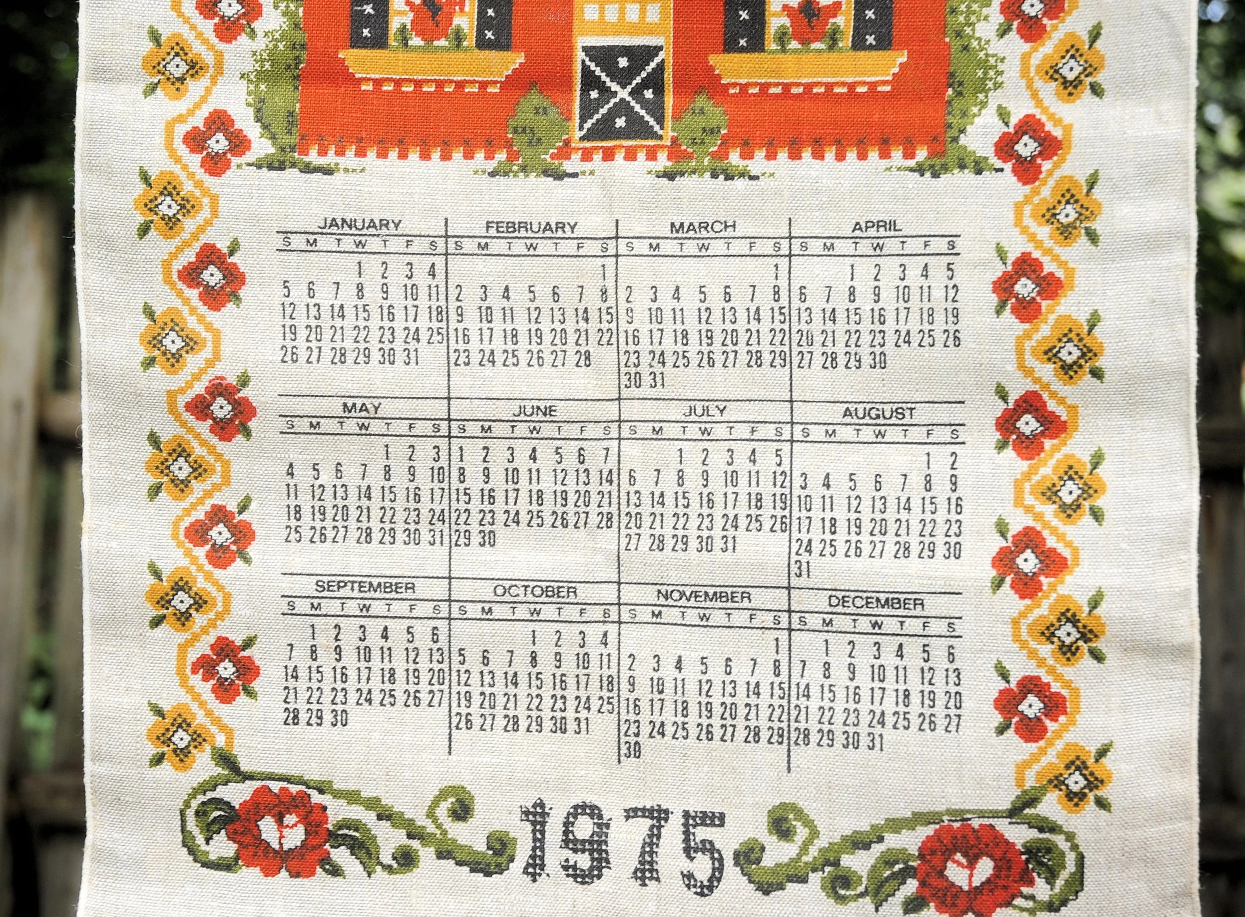 70s Vtg 1975 Bless This House Fauxcrossstitch Calendar - Image 8