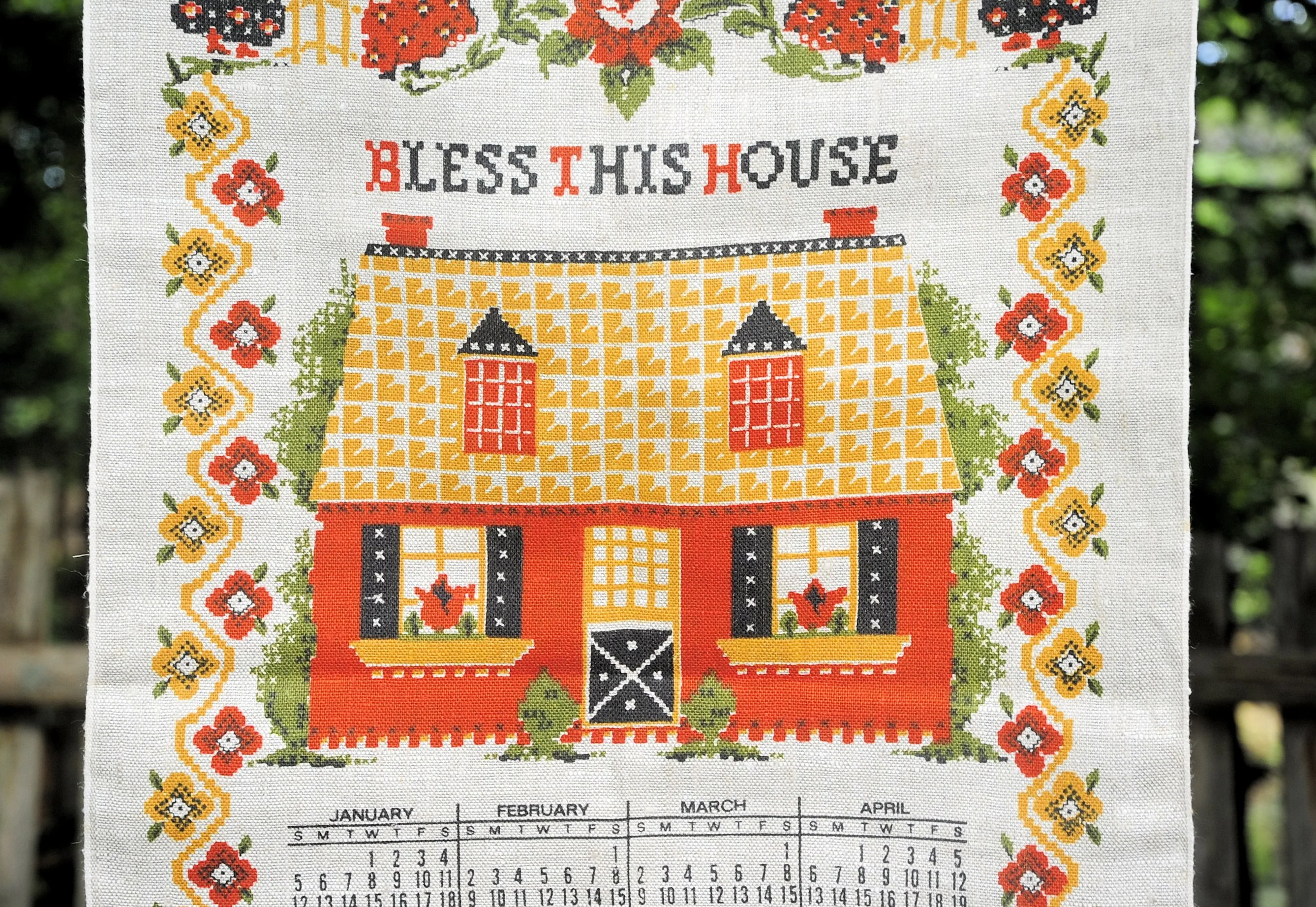 70s Vtg 1975 Bless This House Fauxcrossstitch Calendar - Image 9