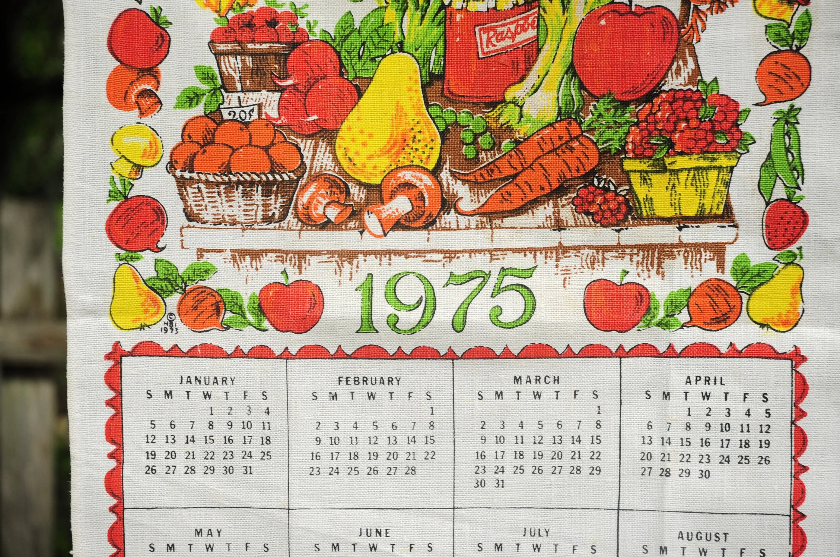 70s Vtg 1975 Summer Fruits Veggies Calendar Tea Towel - Image 6