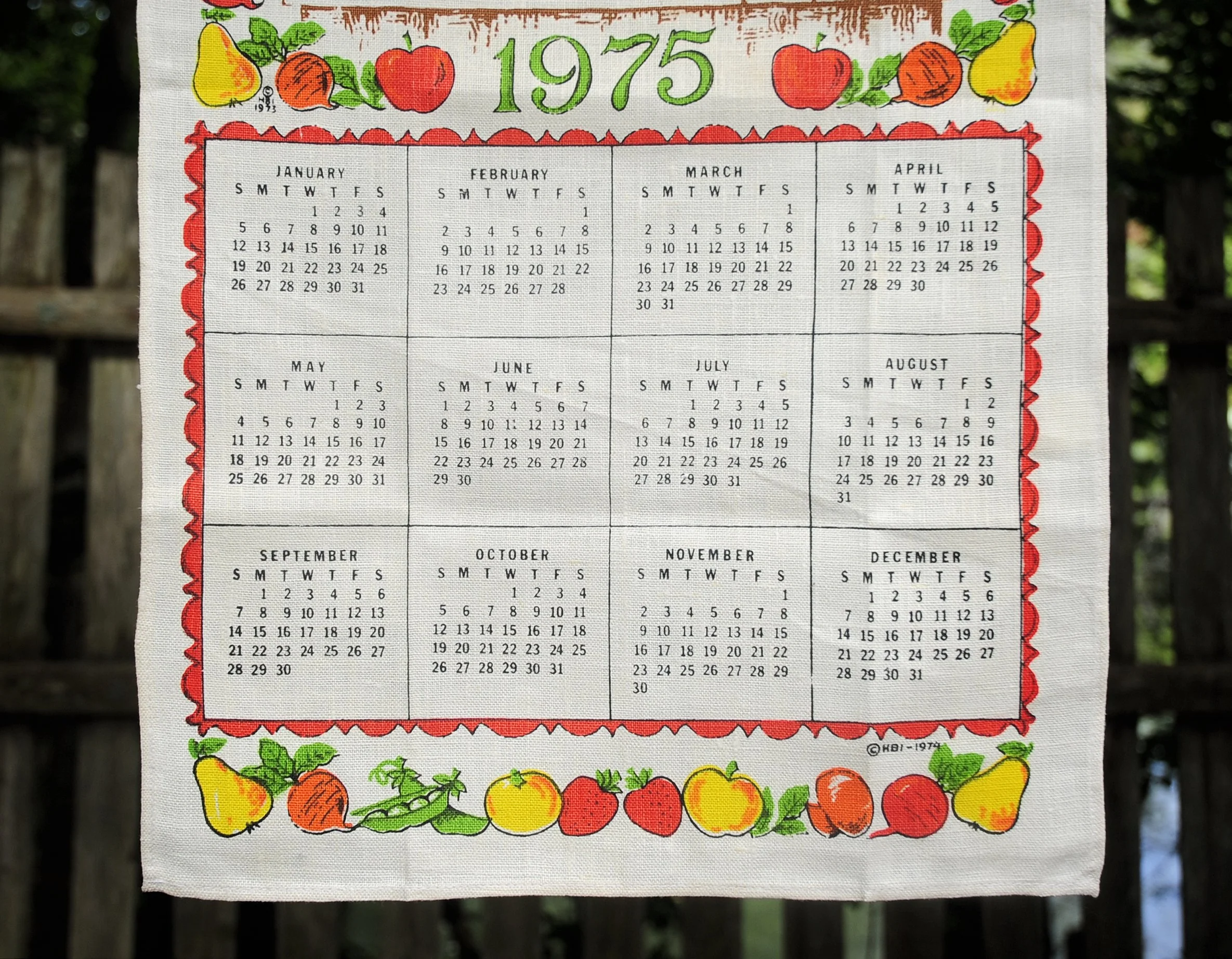 70s Vtg 1975 Summer Fruits Veggies Calendar Tea Towel - Image 7