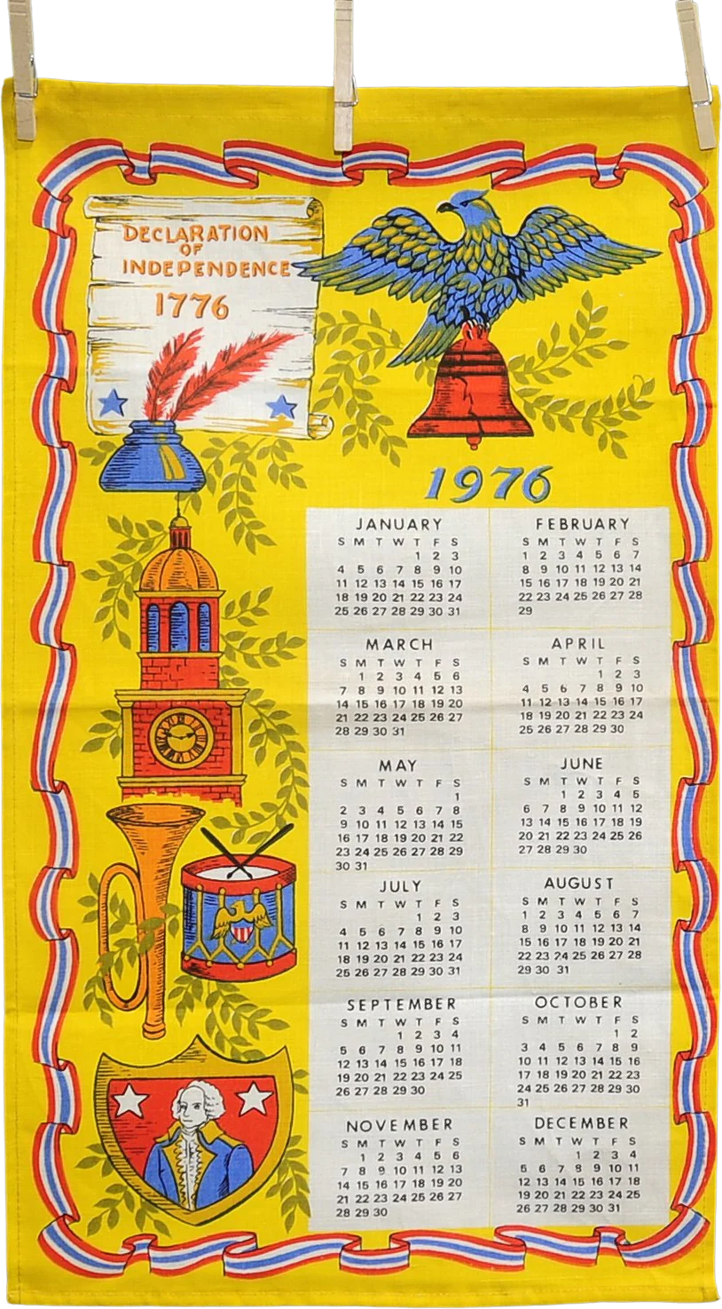 70s Vtg 1976 Bicentennial Patriotic Calendar Tea Towel