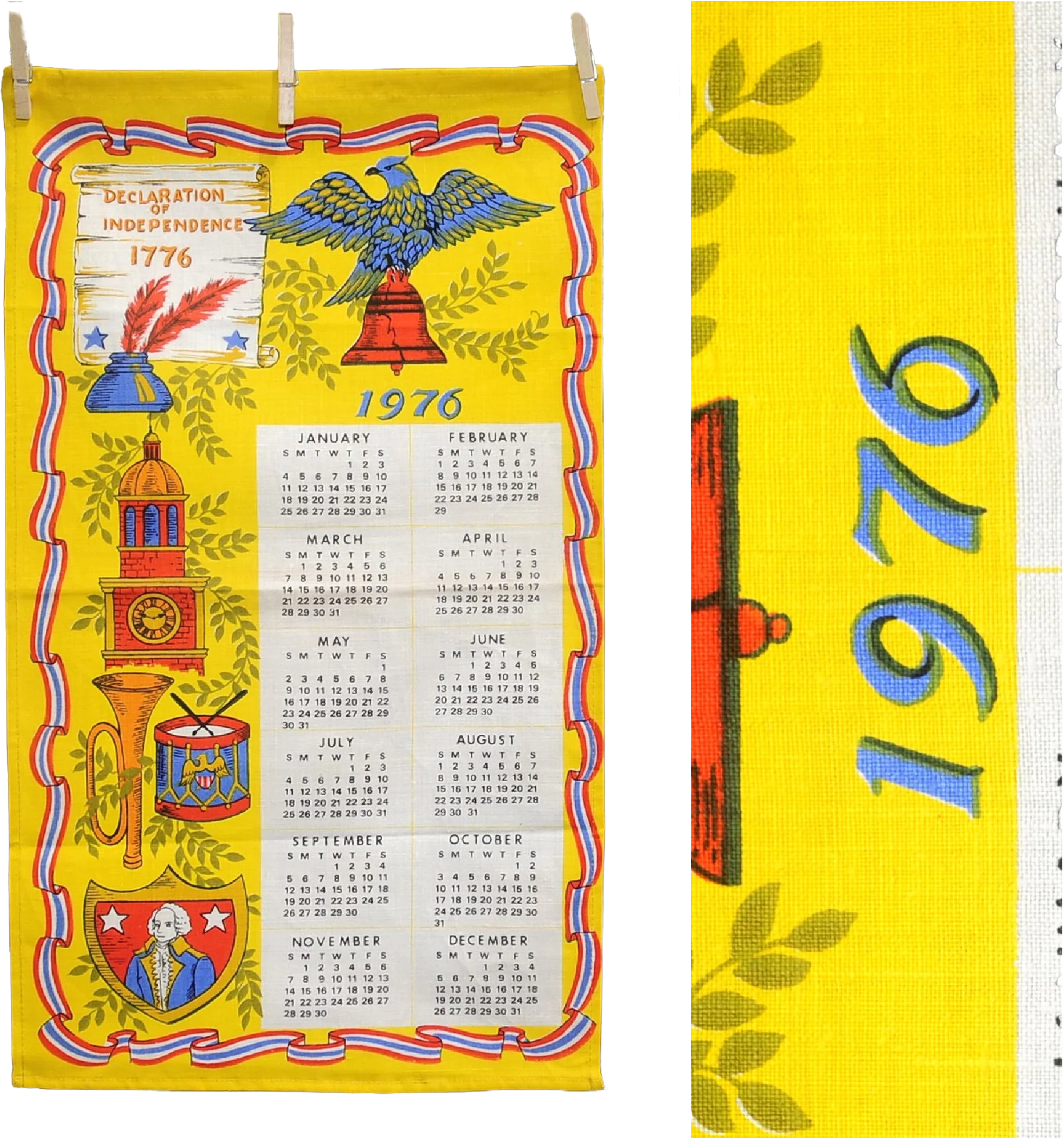 70s Vtg 1976 Bicentennial Patriotic Calendar Tea Towel - Image 2