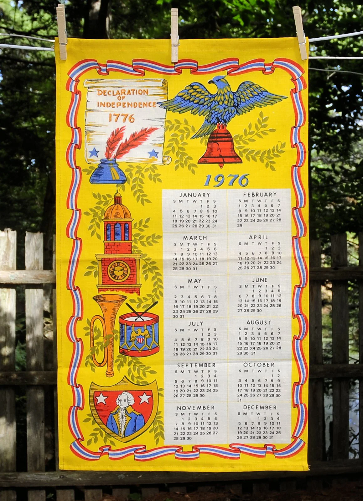 70s Vtg 1976 Bicentennial Patriotic Calendar Tea Towel - Image 3