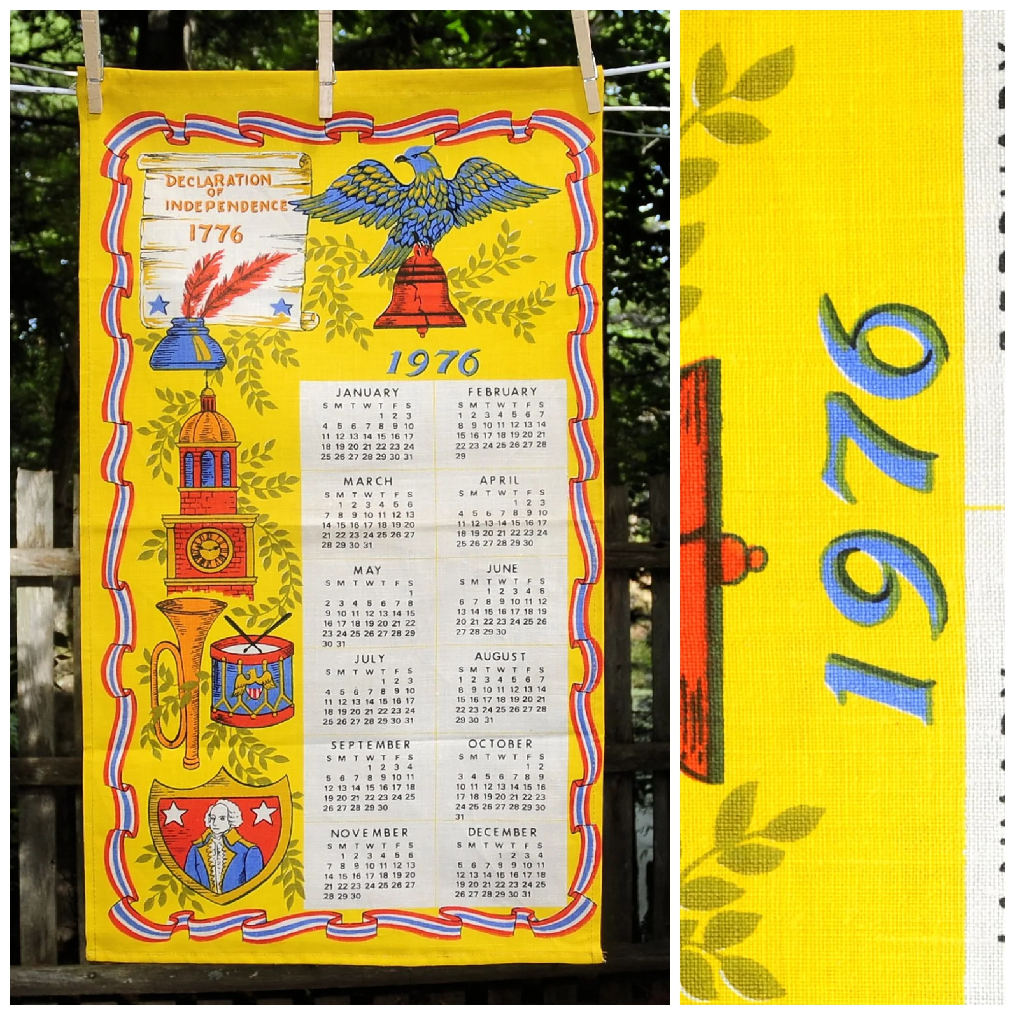 70s Vtg 1976 Bicentennial Patriotic Calendar Tea Towel - Image 4