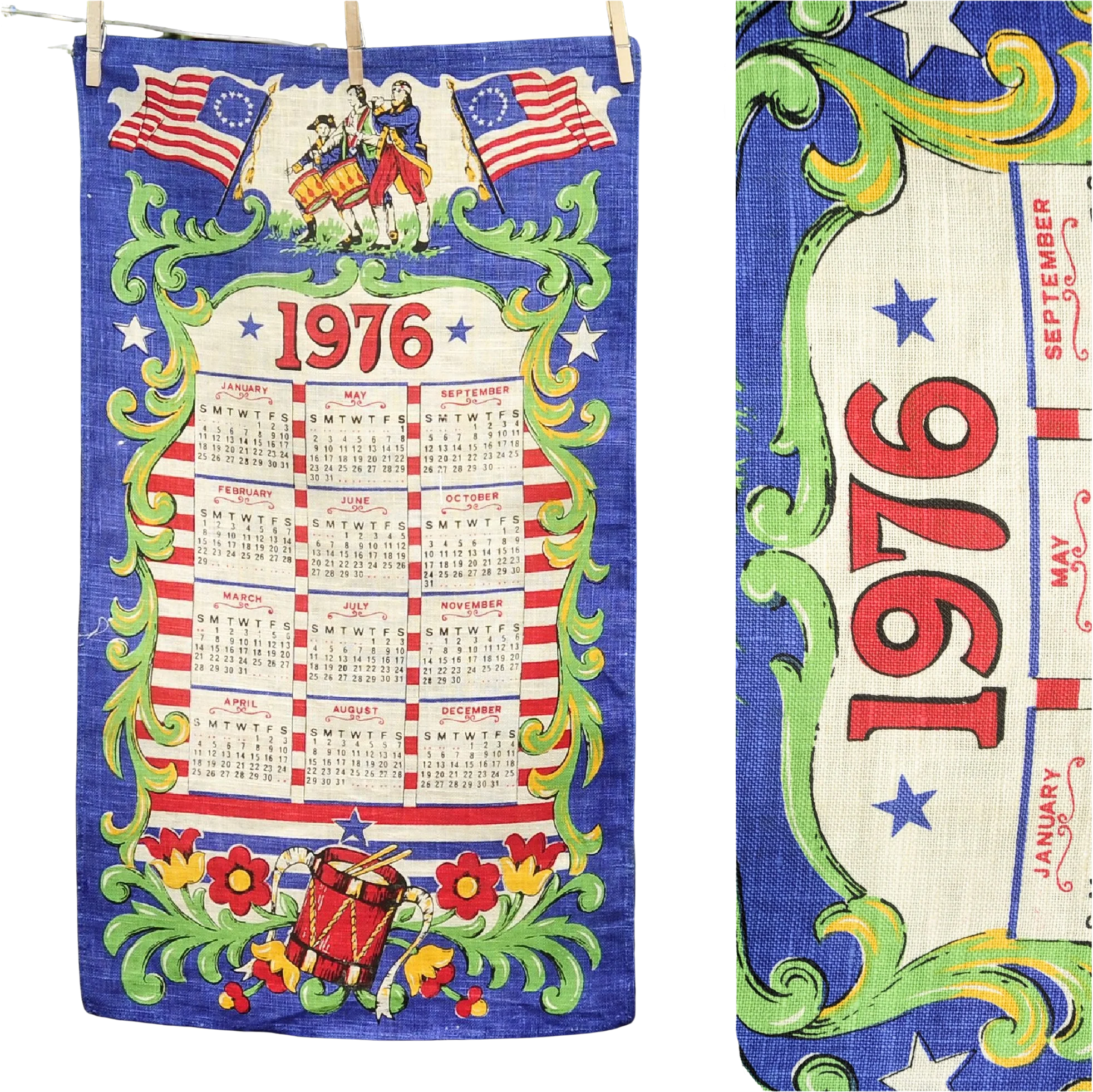 70s Vtg 1976 Patriotic Calendar Americanflags Soldiers - Image 2
