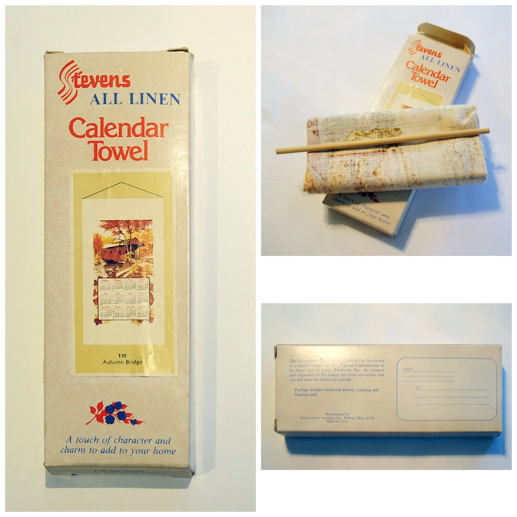 70s Vtg 1978 Nos Autumn Covered Bridge Calendar Towel - Image 4