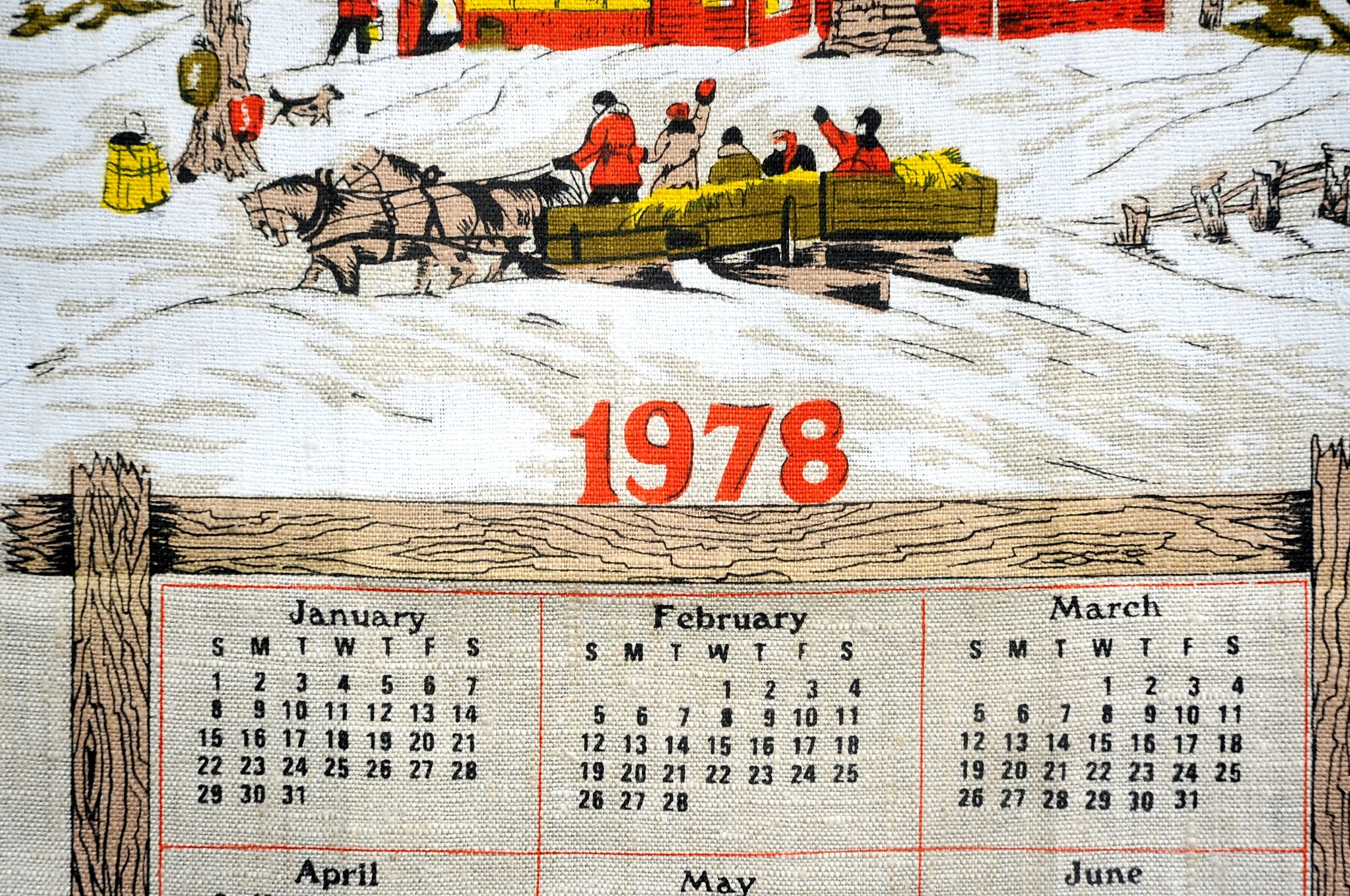 70s Vtg 1978 Red Cottage In Winter Calendar Tea Towel - Image 6