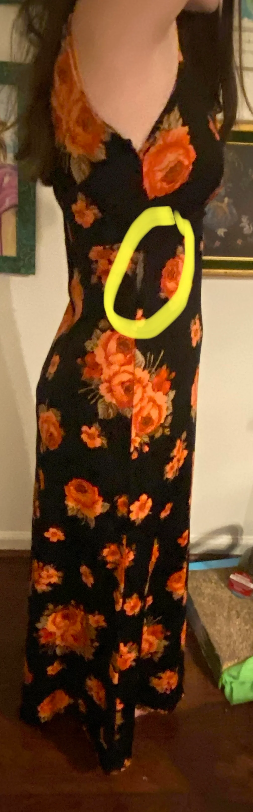 70s Vtg Black Red Rose Low Cut Maxi Gown Holiday Gown - Image 12
