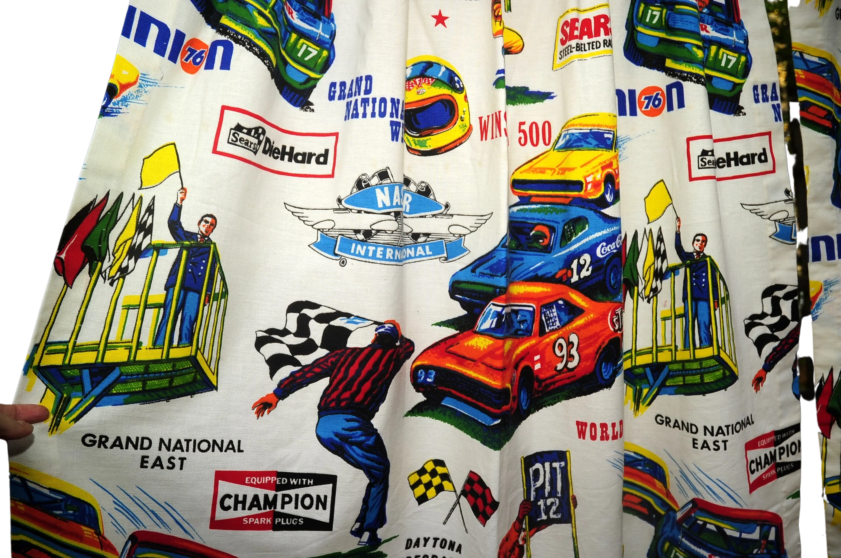 70s Vtg Nascar Drape Pair 42" X 62" Racecars Daytona By Sears Perma Prest - Image 2