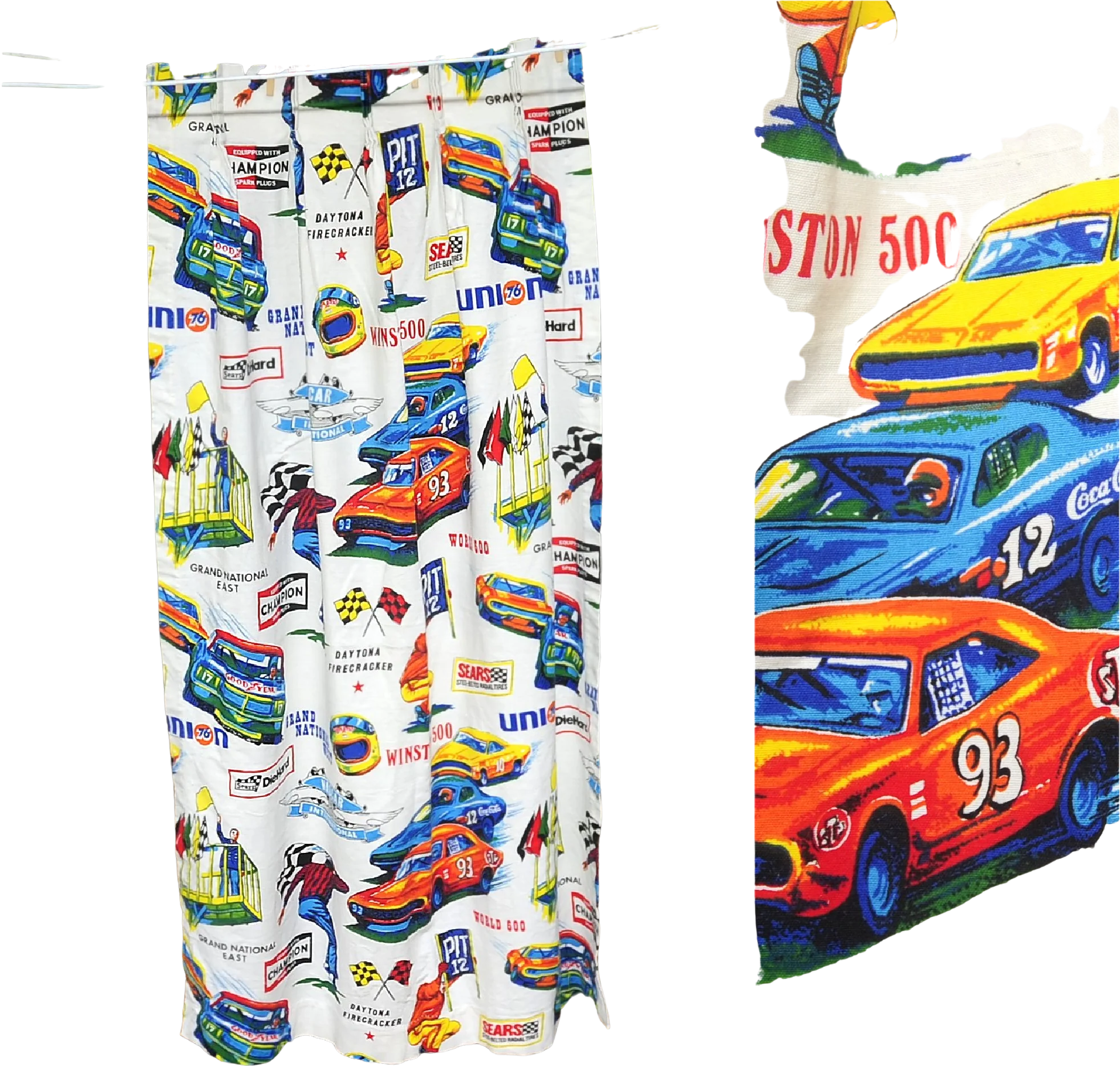 70s Vtg Sears Nascar Drape Panel 42x62 Racecar Daytona By Sears Perma Prest - Image 2