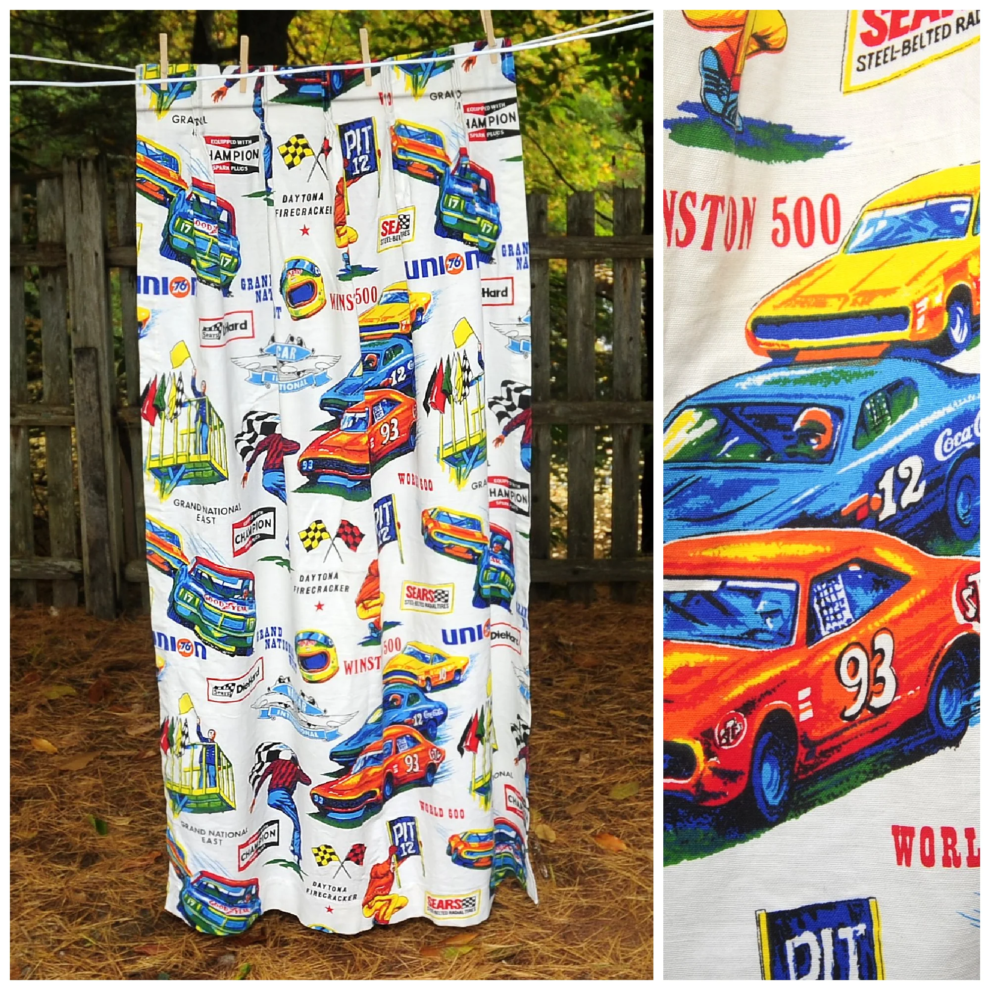 70s Vtg Sears Nascar Drape Panel 42x62 Racecar Daytona By Sears Perma Prest - Image 4