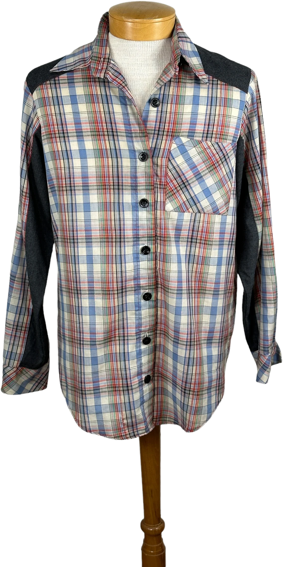 70s Western Cowboy Plaid Shirt Wool Yoke Sleeve Insert