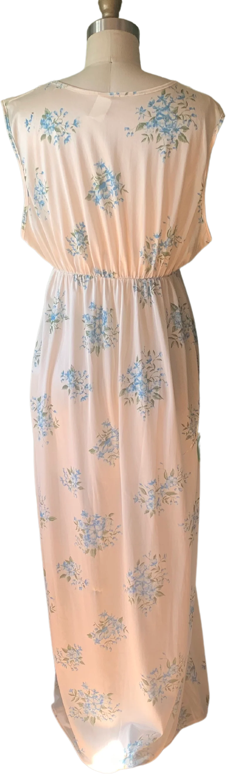 70s White And Blue Floral Nylon And Lace Nightgown - Image 2