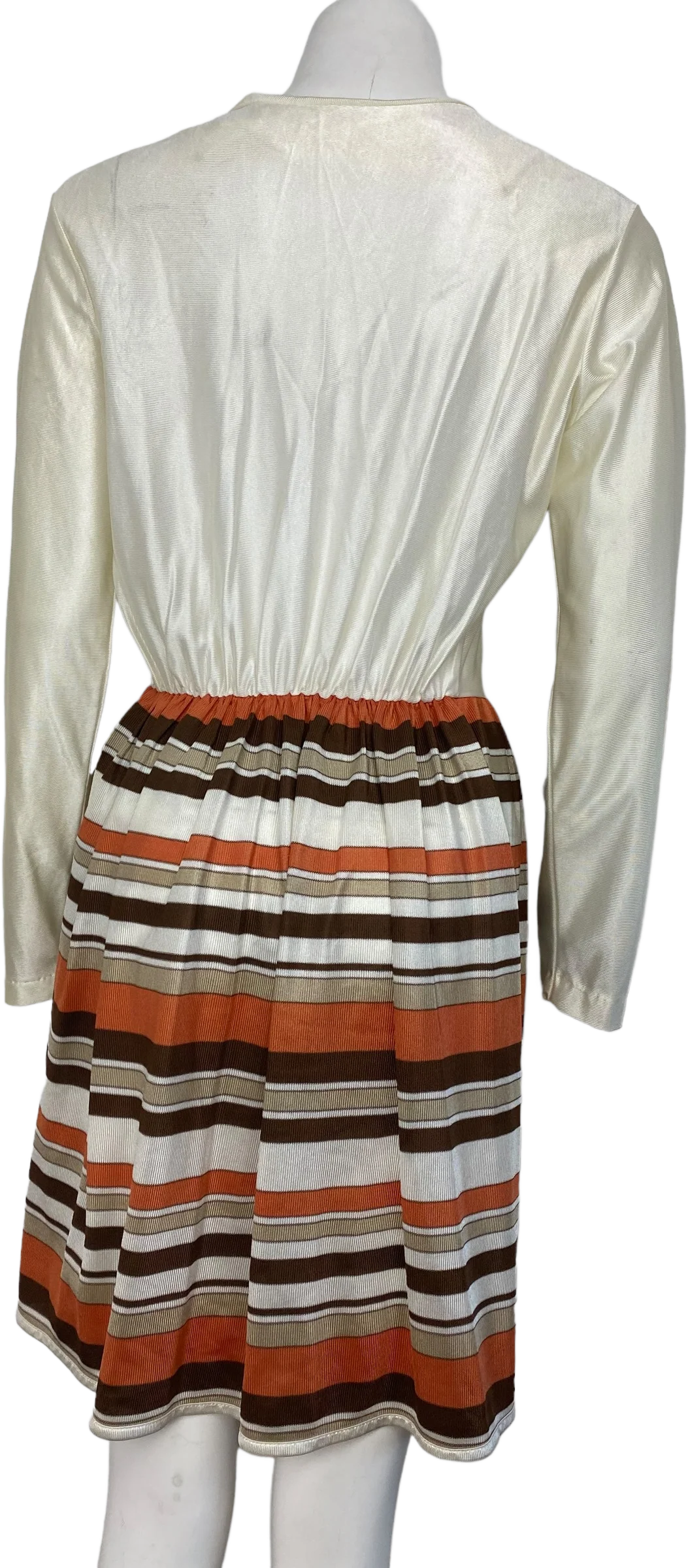 70s White And Brown Earth Tone Striped Dress - Image 2